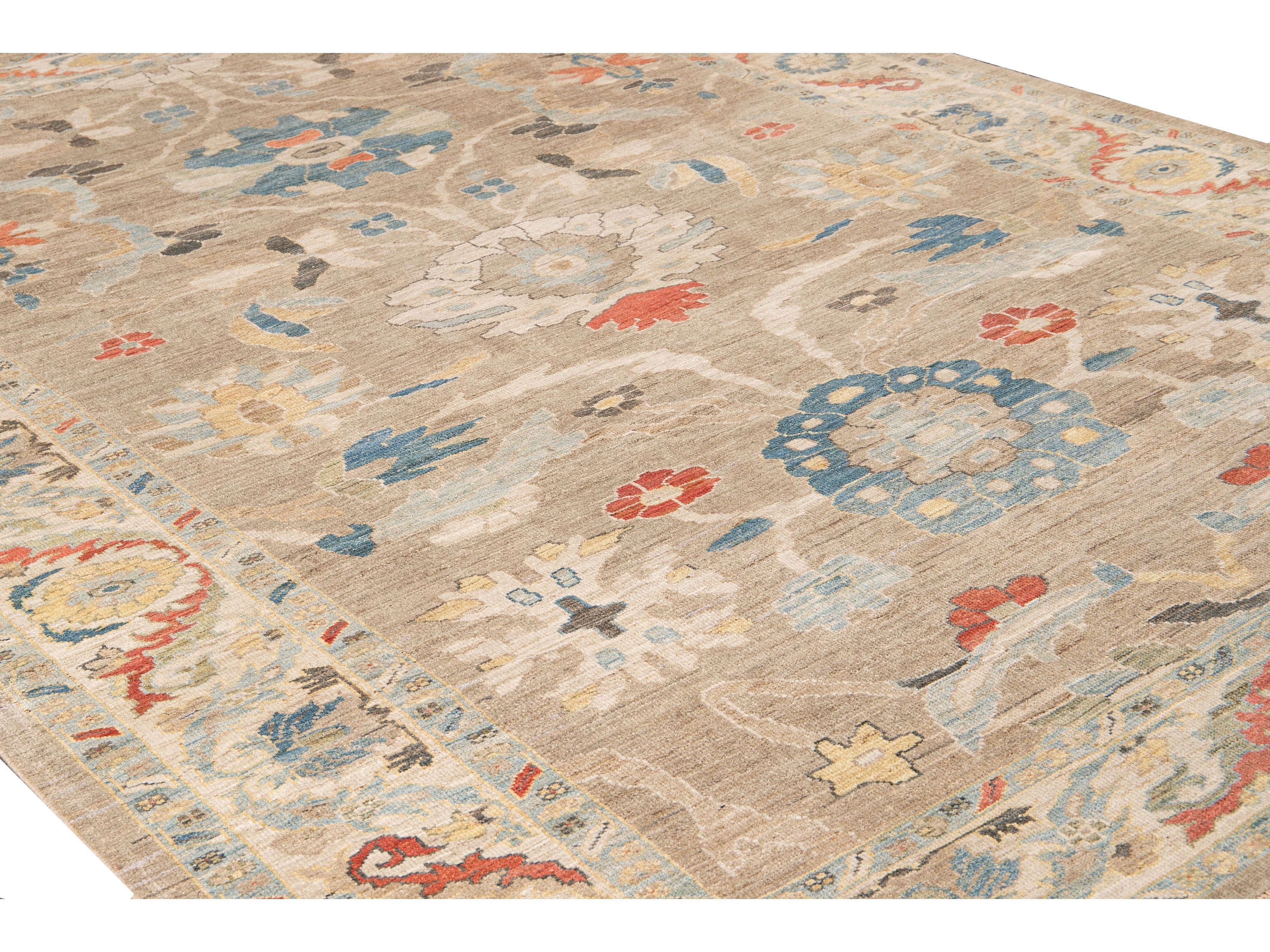 Modern Sultanabad Handmade Floral Multicolor Wool Rug