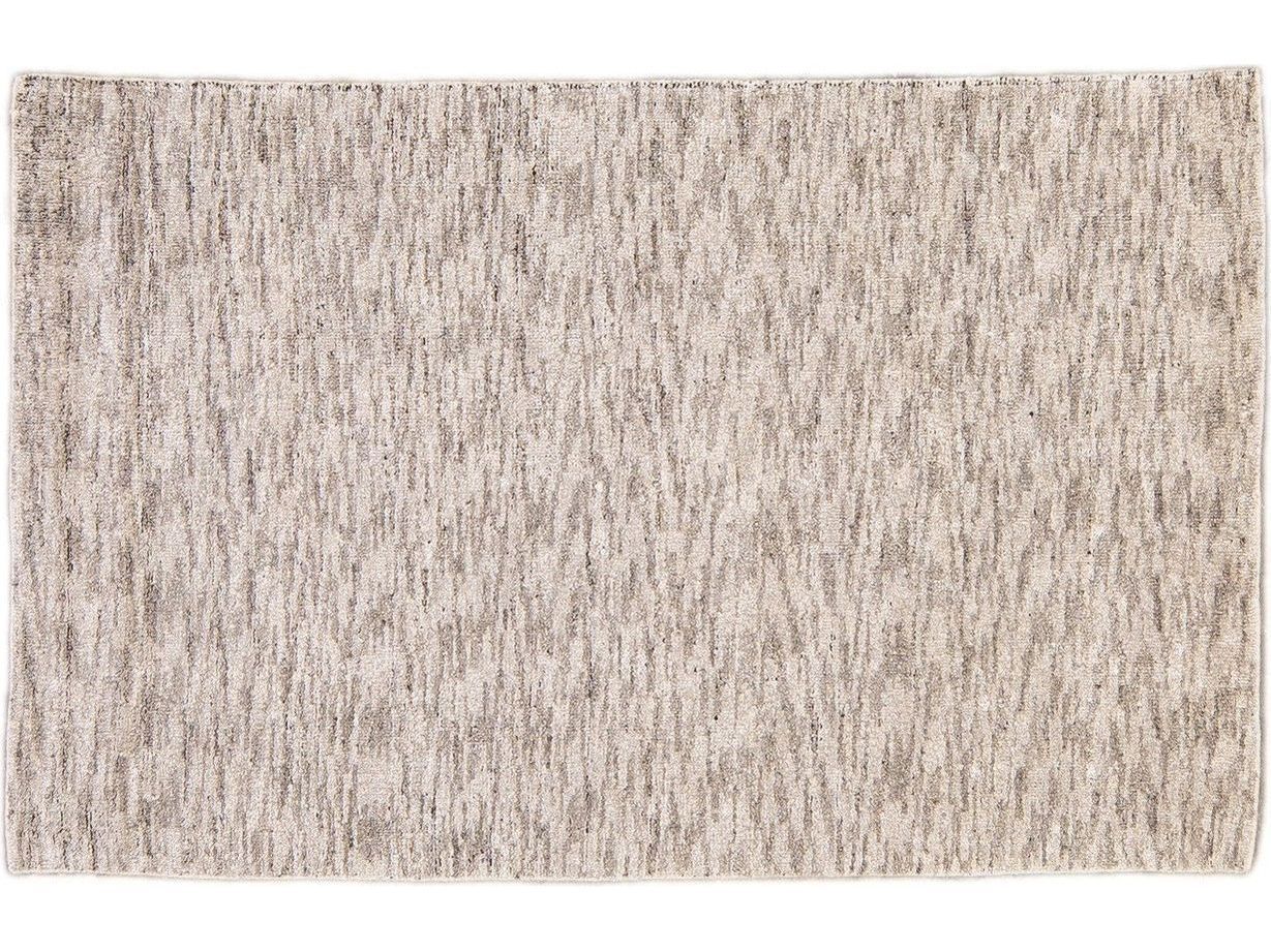 Modern Delino Handloom Gray Solid Wool Rug