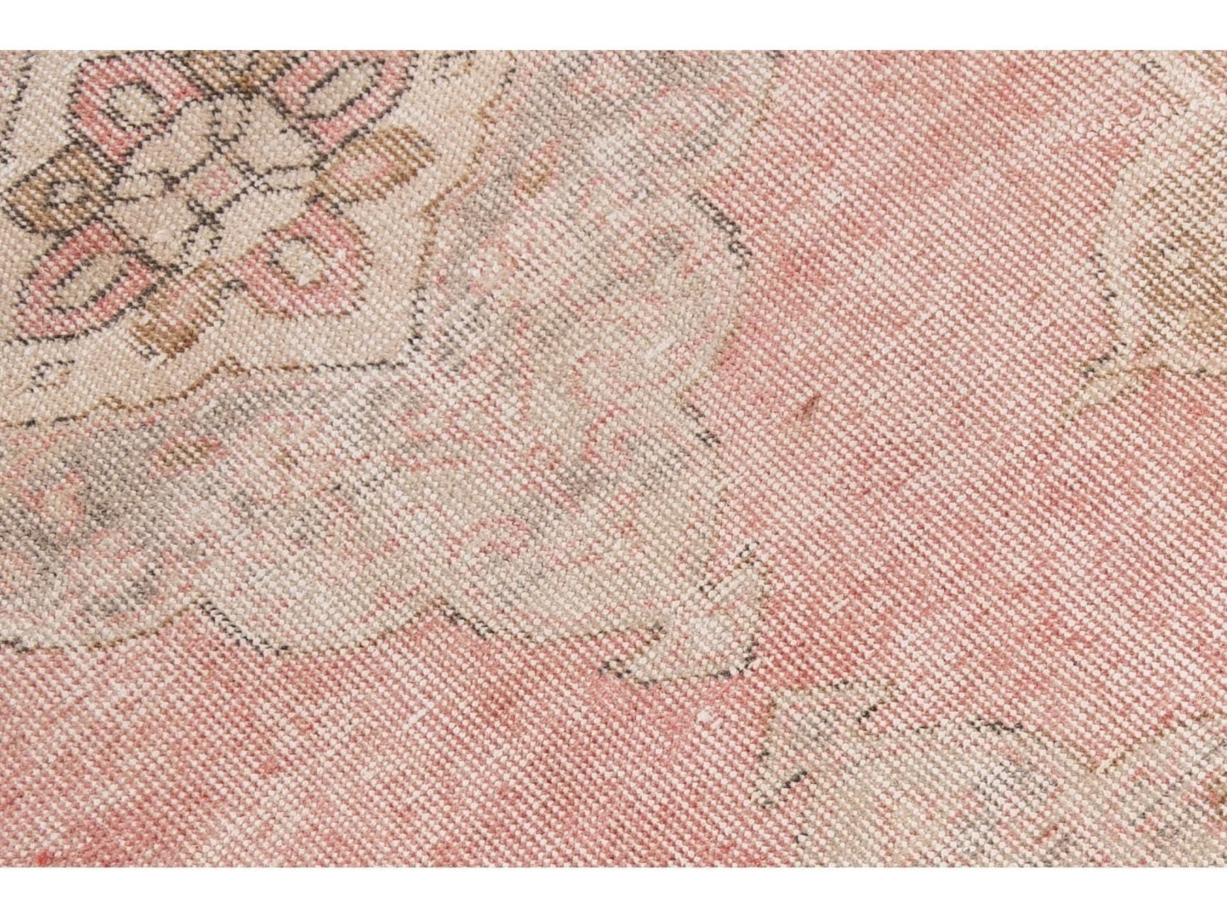 Vintage Turkish Pink and Beige Handmade Medallion Floral Wool Runner