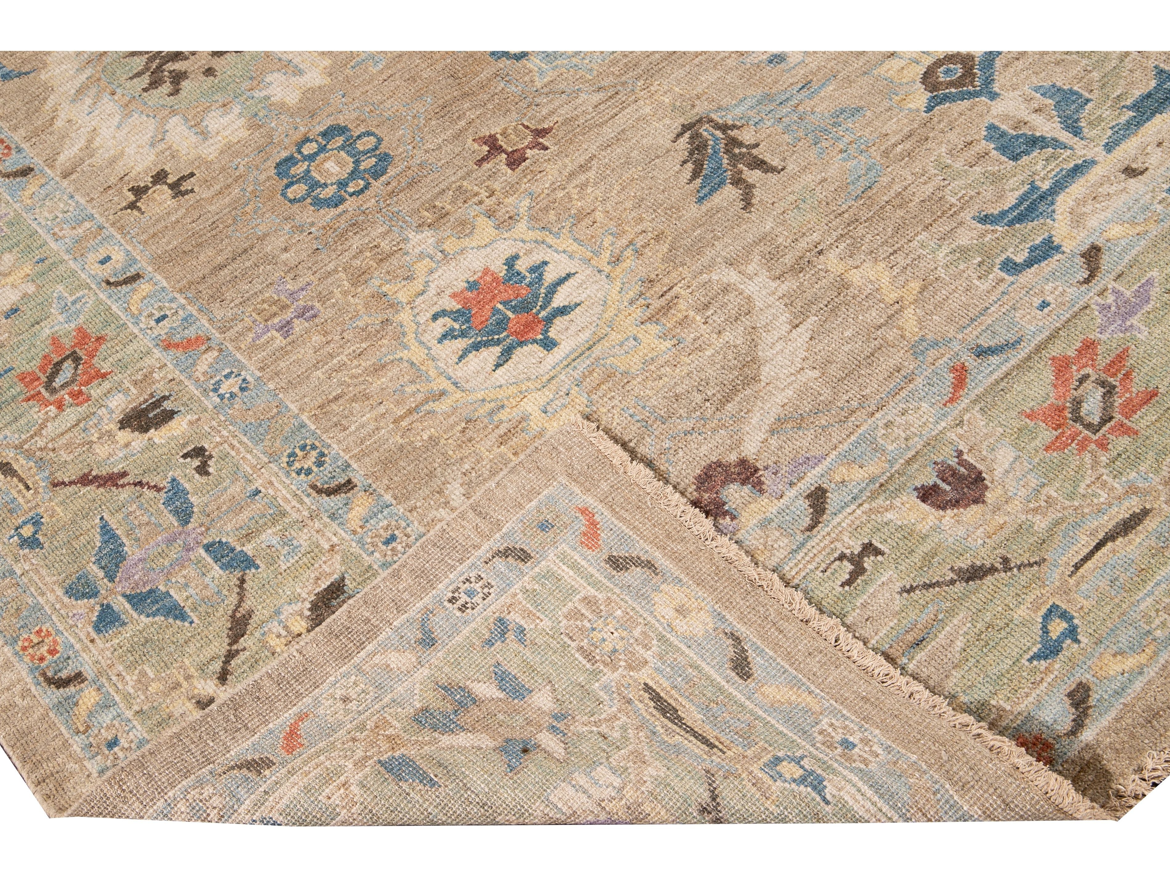 Modern Sultanabad Handmade Multicolor Floral Wool Rug