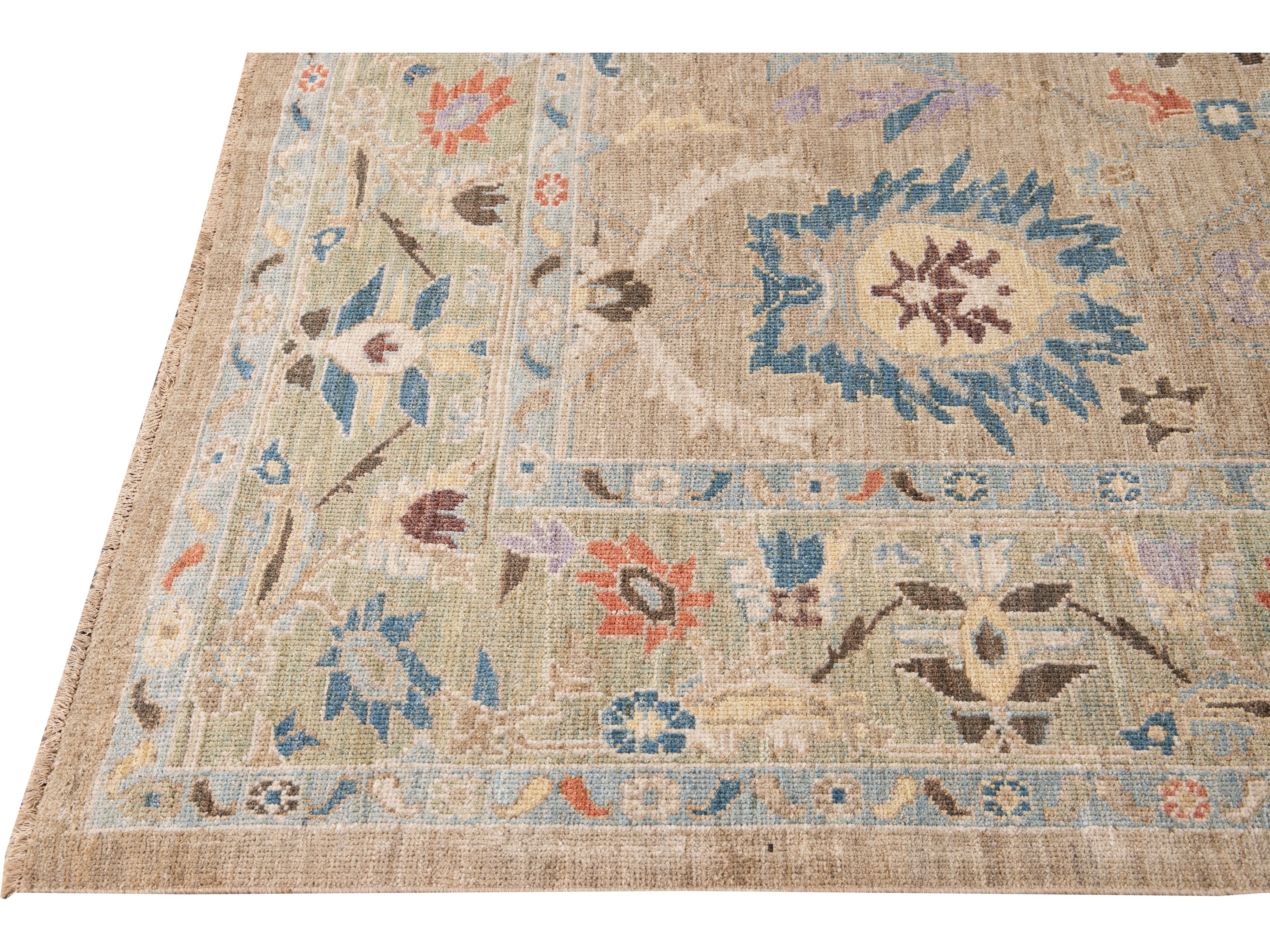 Modern Sultanabad Handmade Multicolor Floral Wool Rug