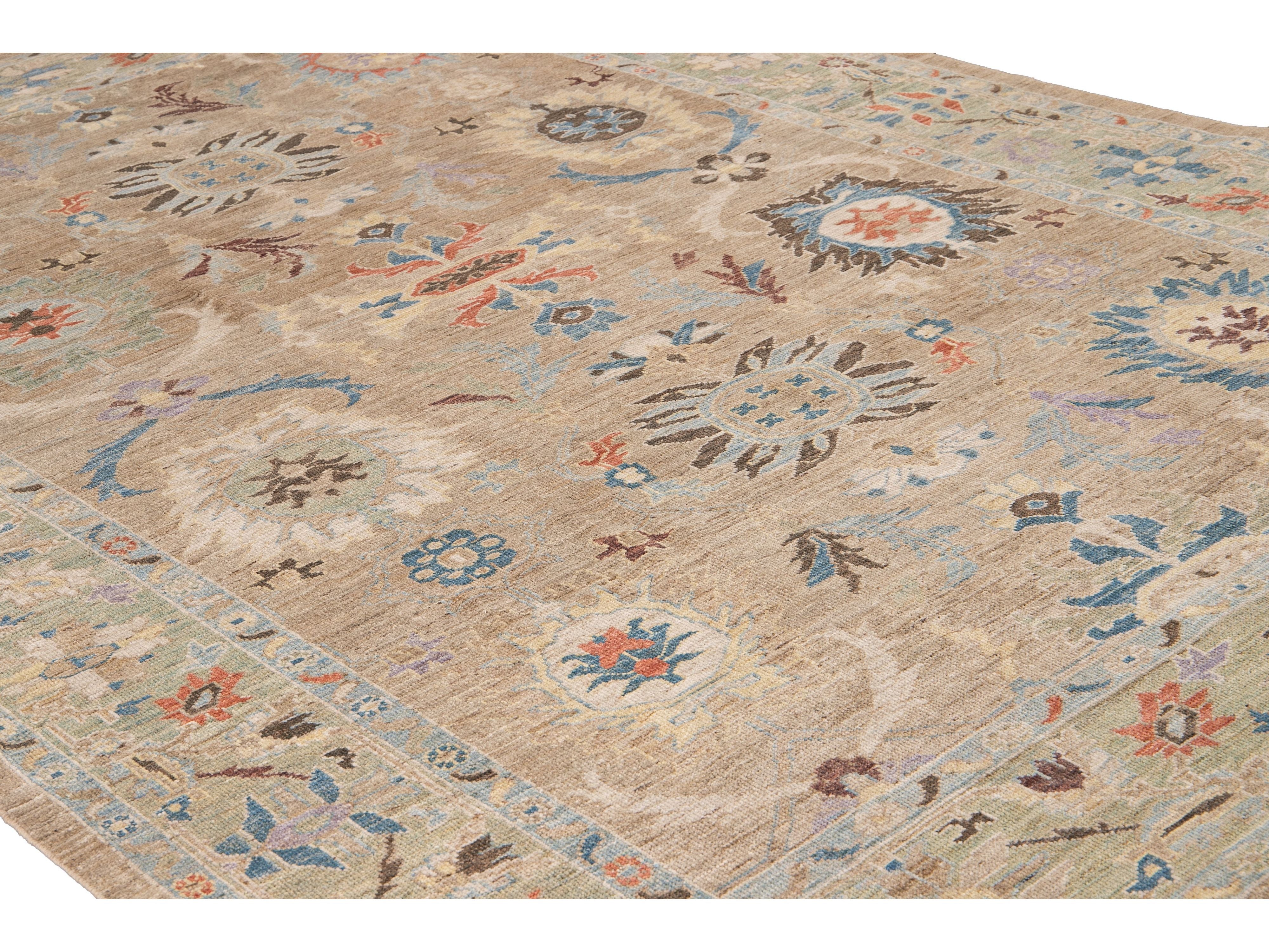 Modern Sultanabad Handmade Multicolor Floral Wool Rug