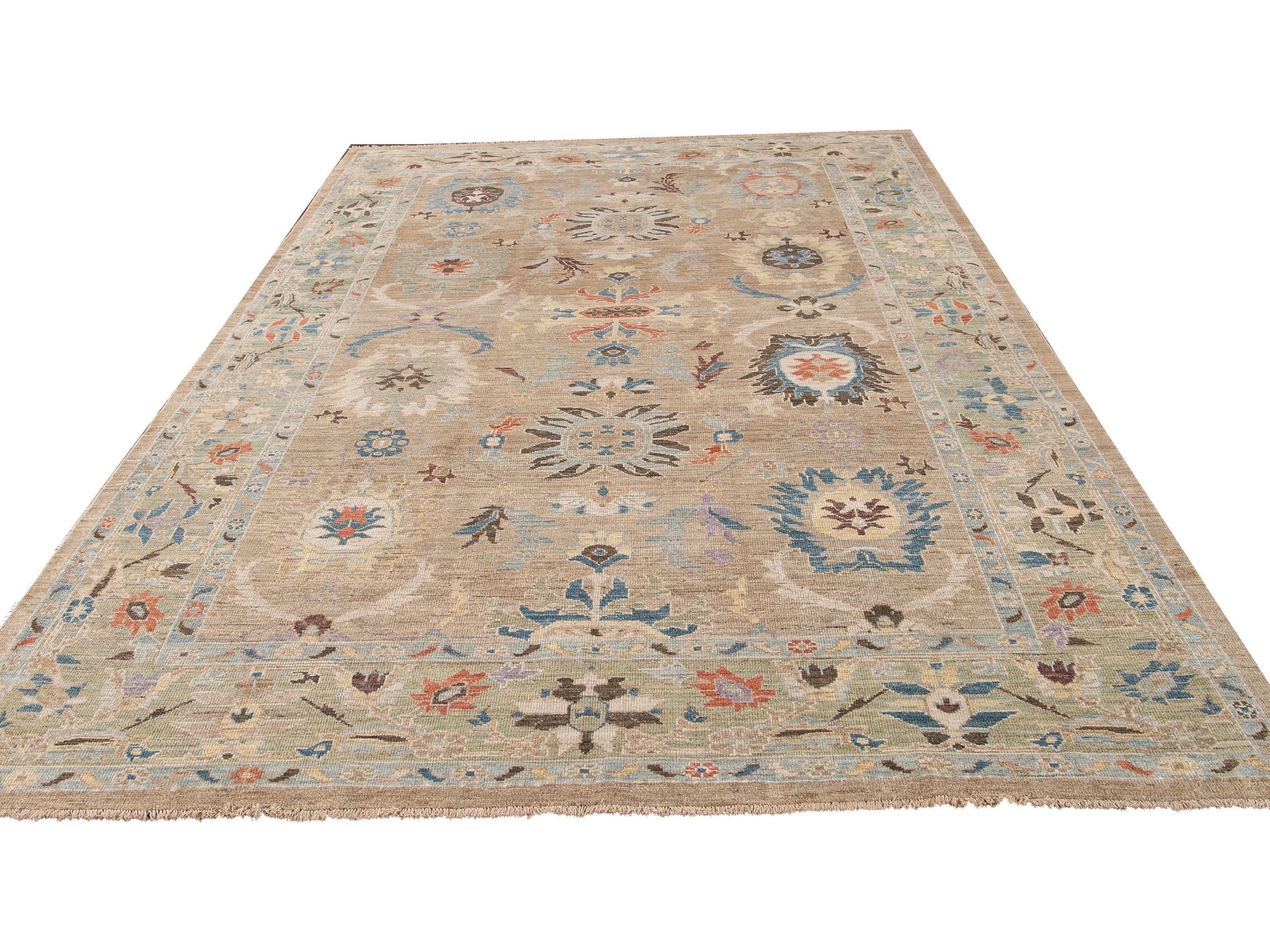 Modern Sultanabad Handmade Multicolor Floral Wool Rug