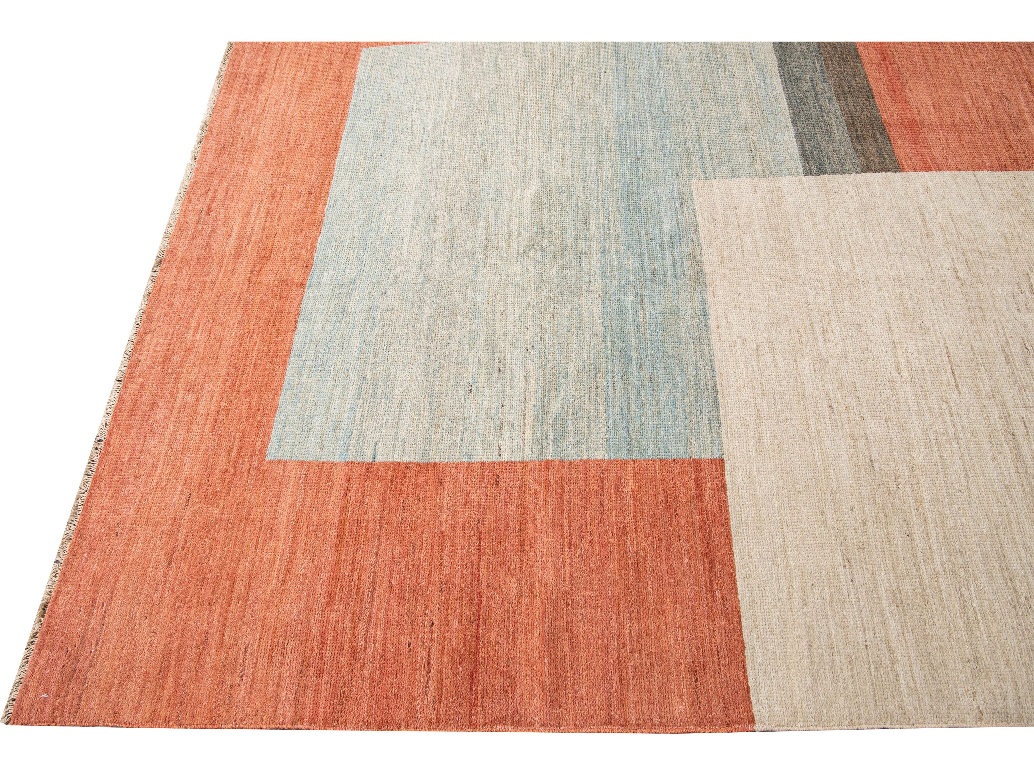 Modern Deco Style Handmade Multicolor Geometric Abstract Wool Rug