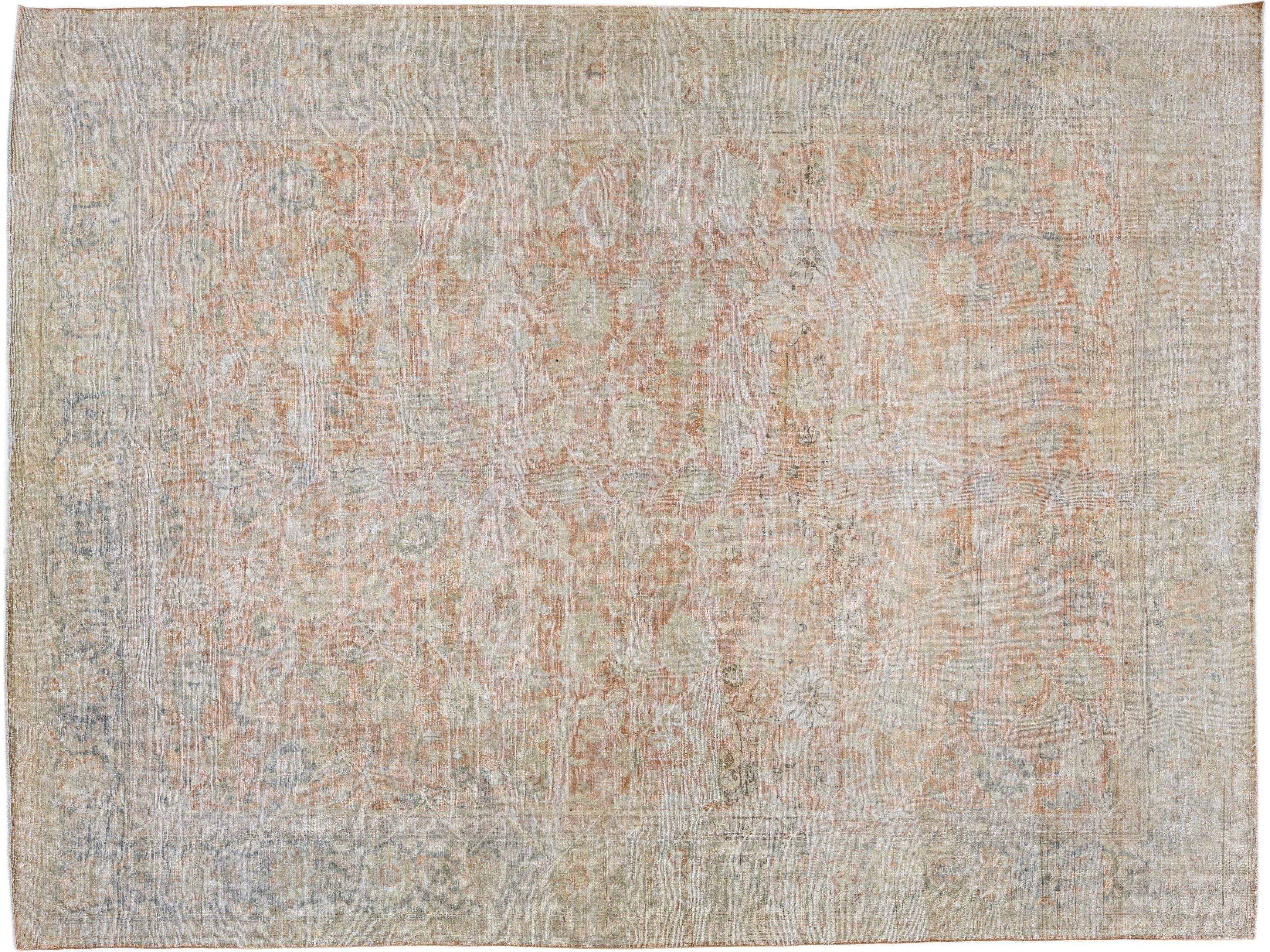 Antique Persian Mahal Handmade Shabby Chic Rust Wool Rug With Allover Design