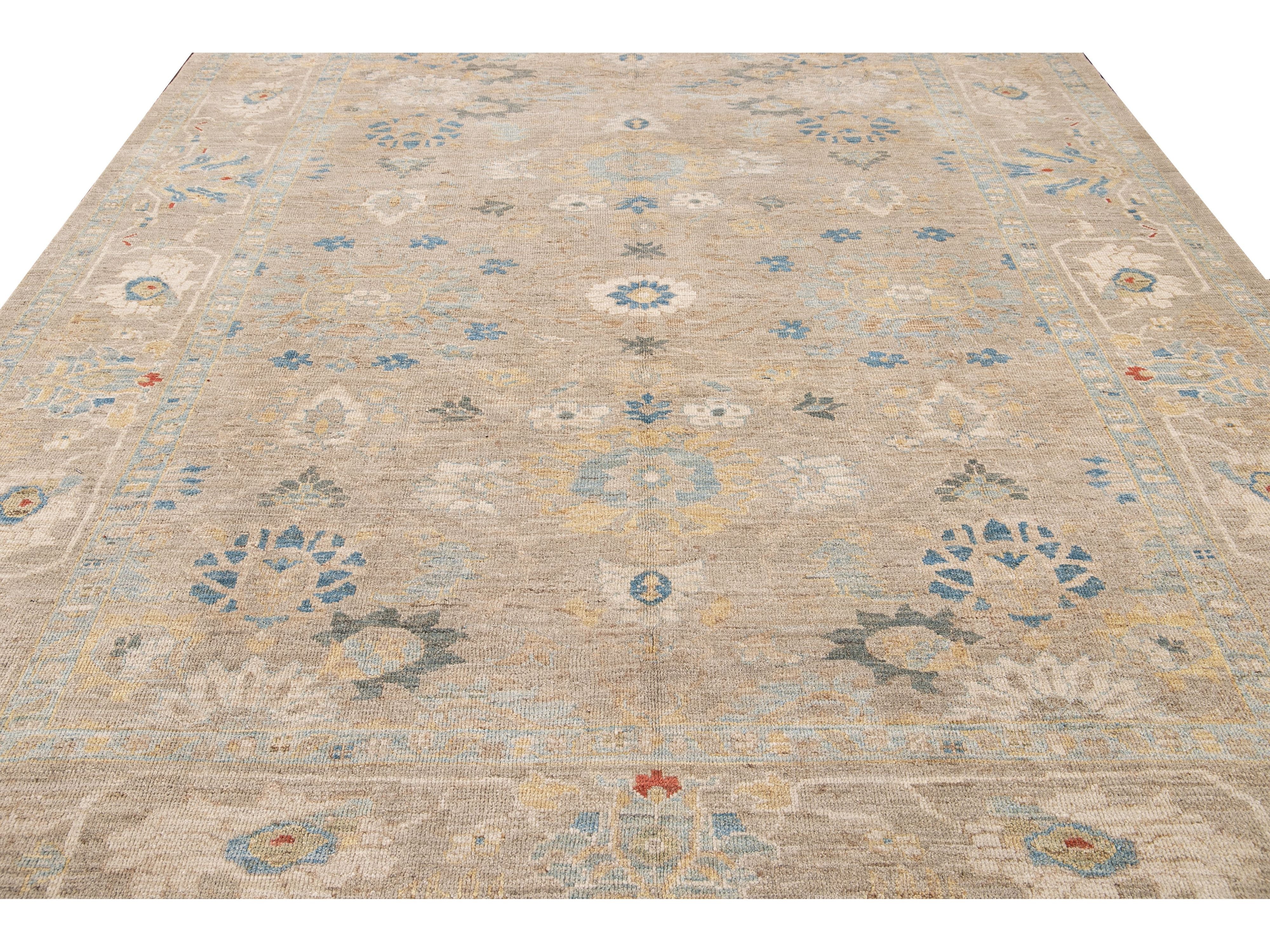 Modern Sultanabad Beige Handmade Floral Wool Rug
