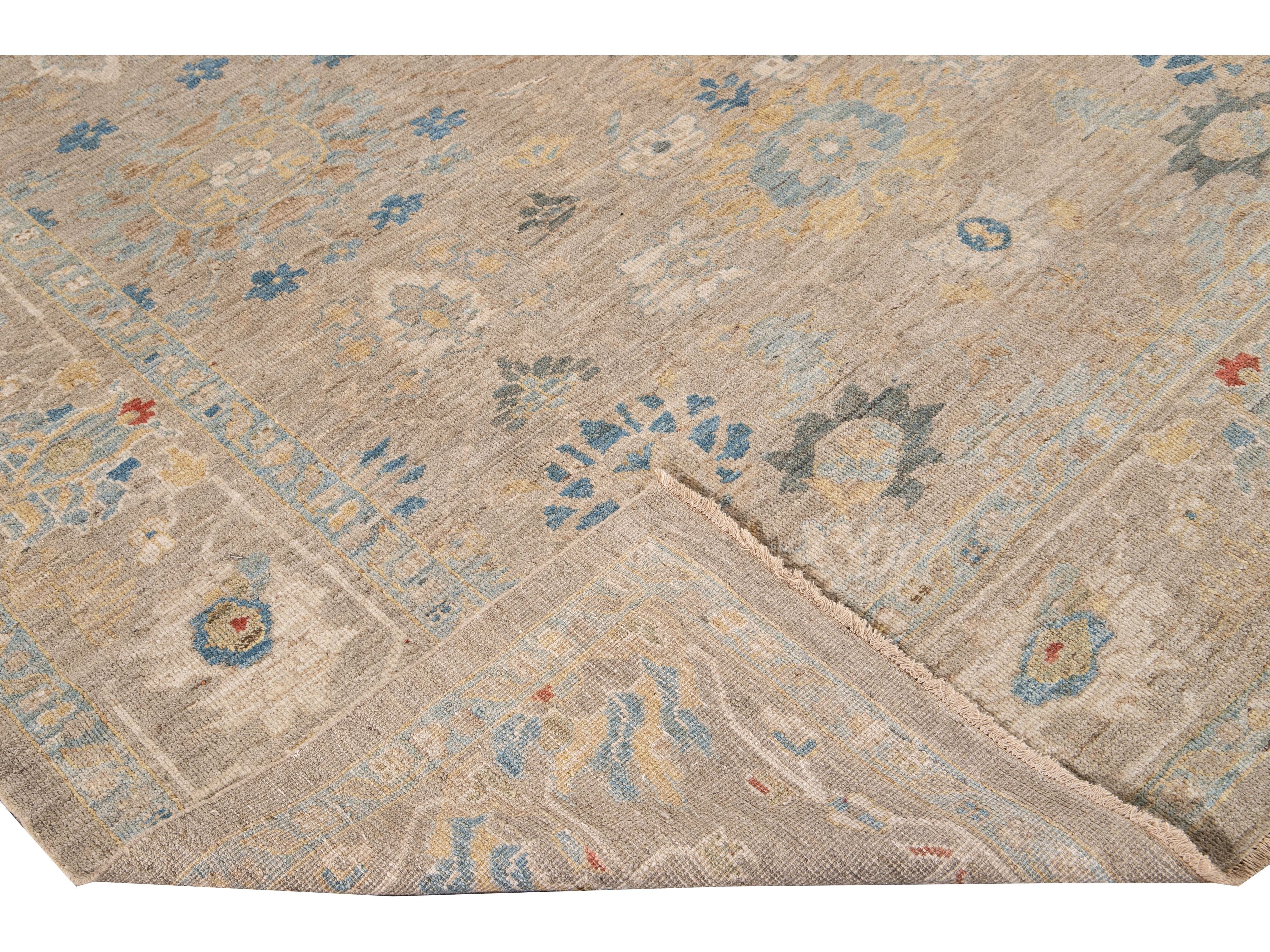 Modern Sultanabad Beige Handmade Floral Wool Rug