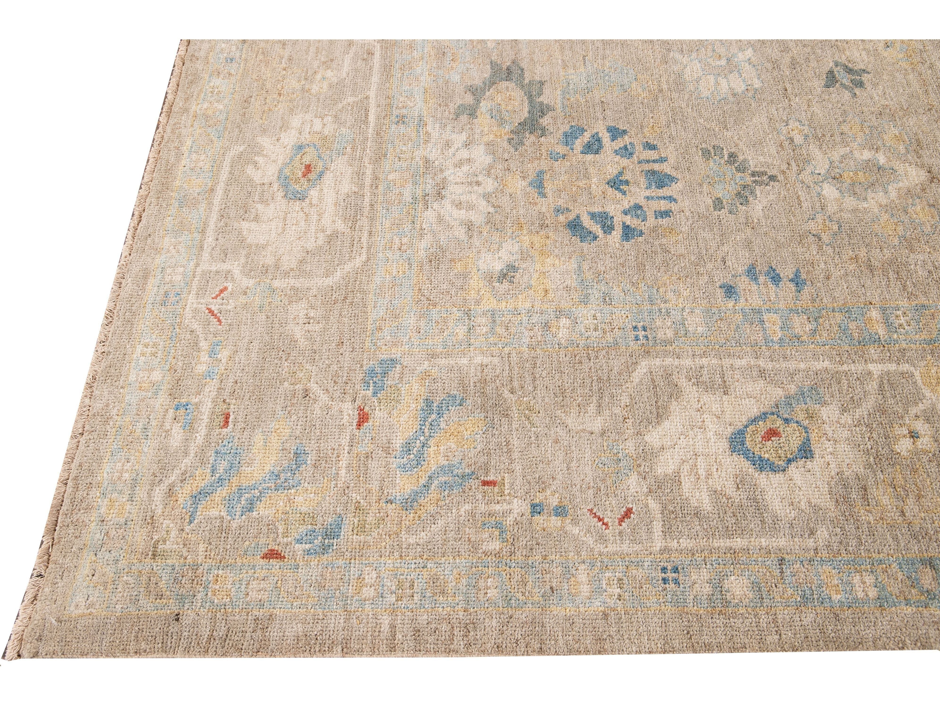 Modern Sultanabad Beige Handmade Floral Wool Rug
