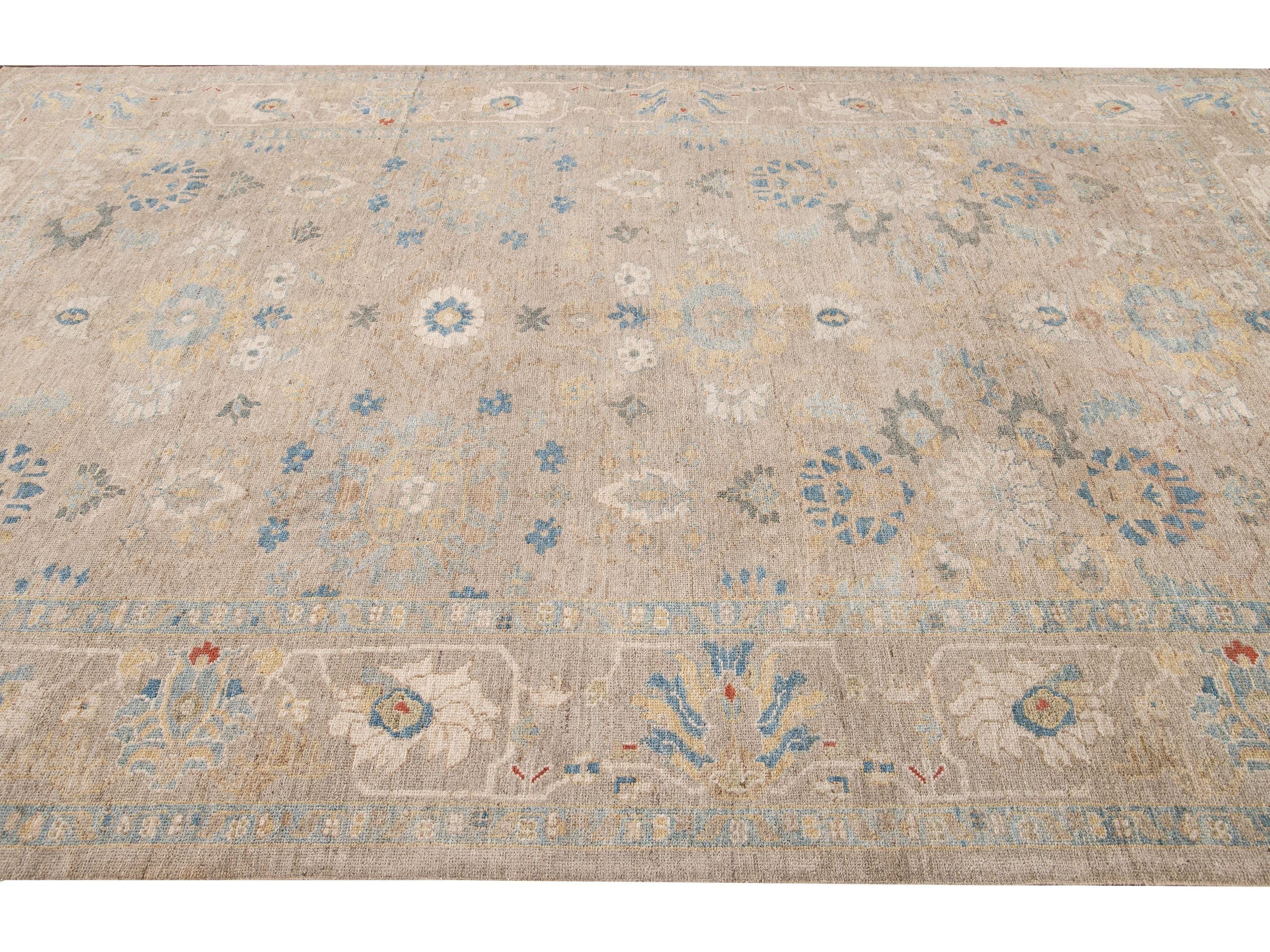 Modern Sultanabad Beige Handmade Floral Wool Rug