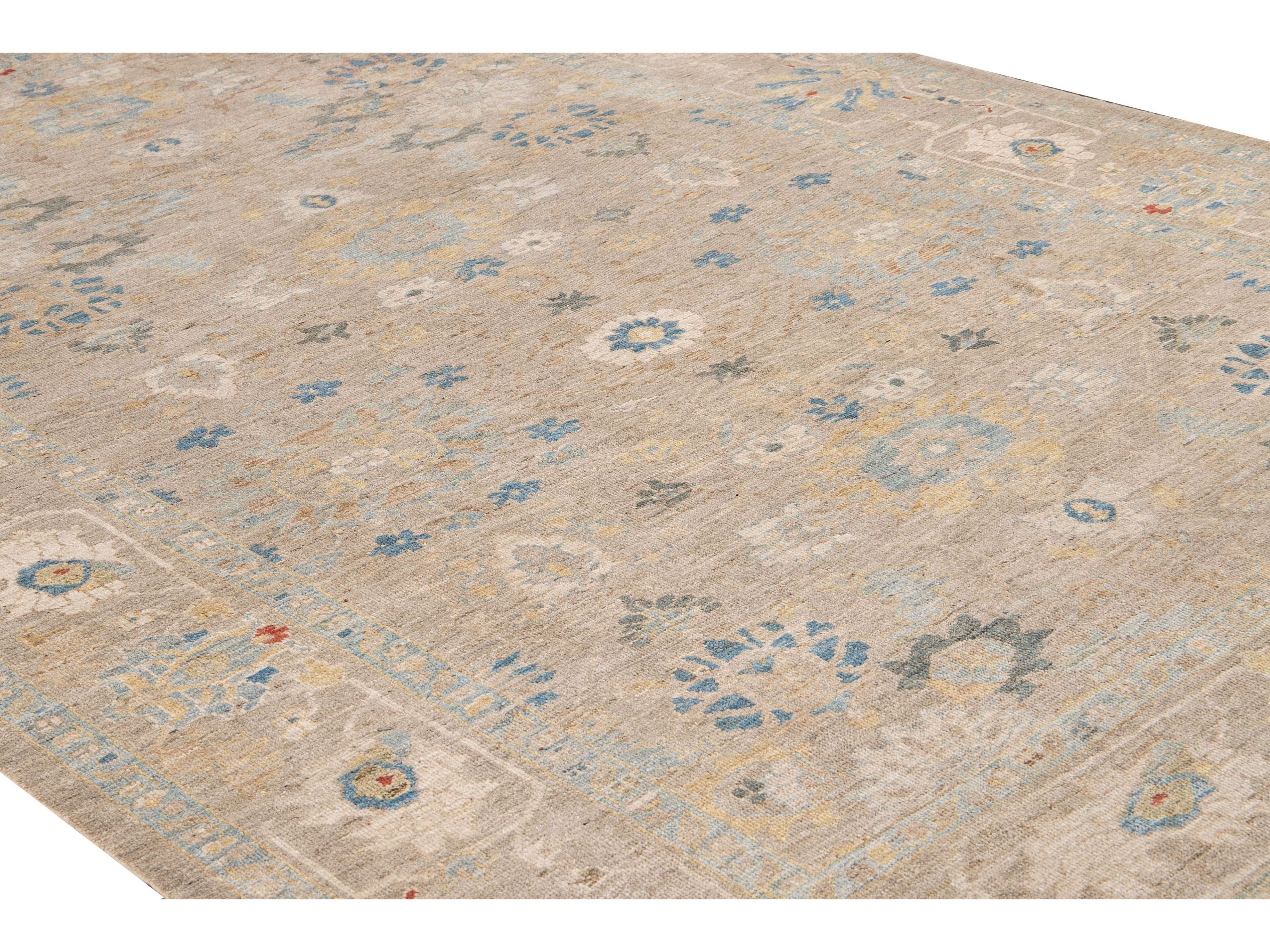 Modern Sultanabad Beige Handmade Floral Wool Rug