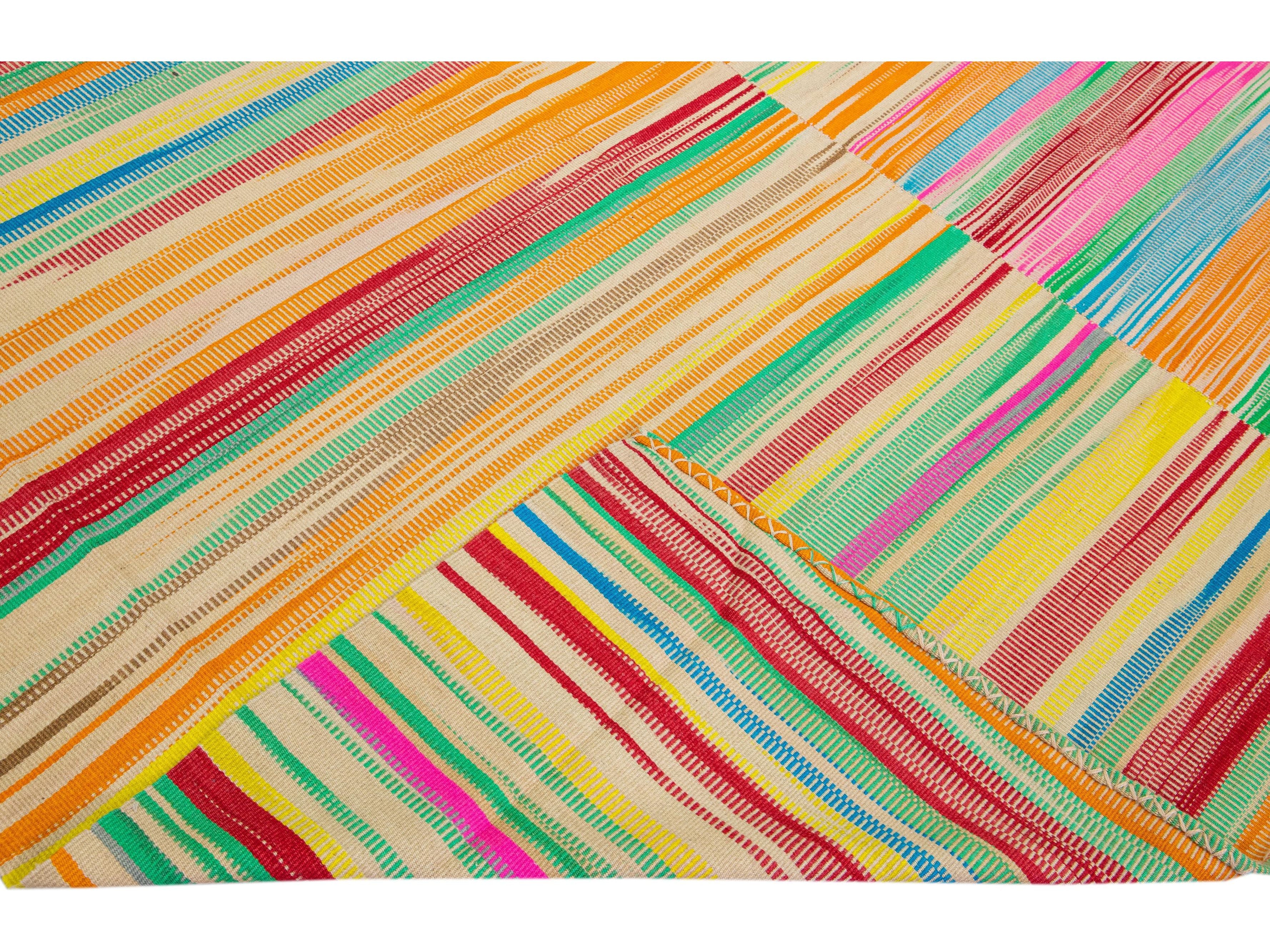 Modern Flatweave Kilim Multicolor Handmade Abstract Wool Rug