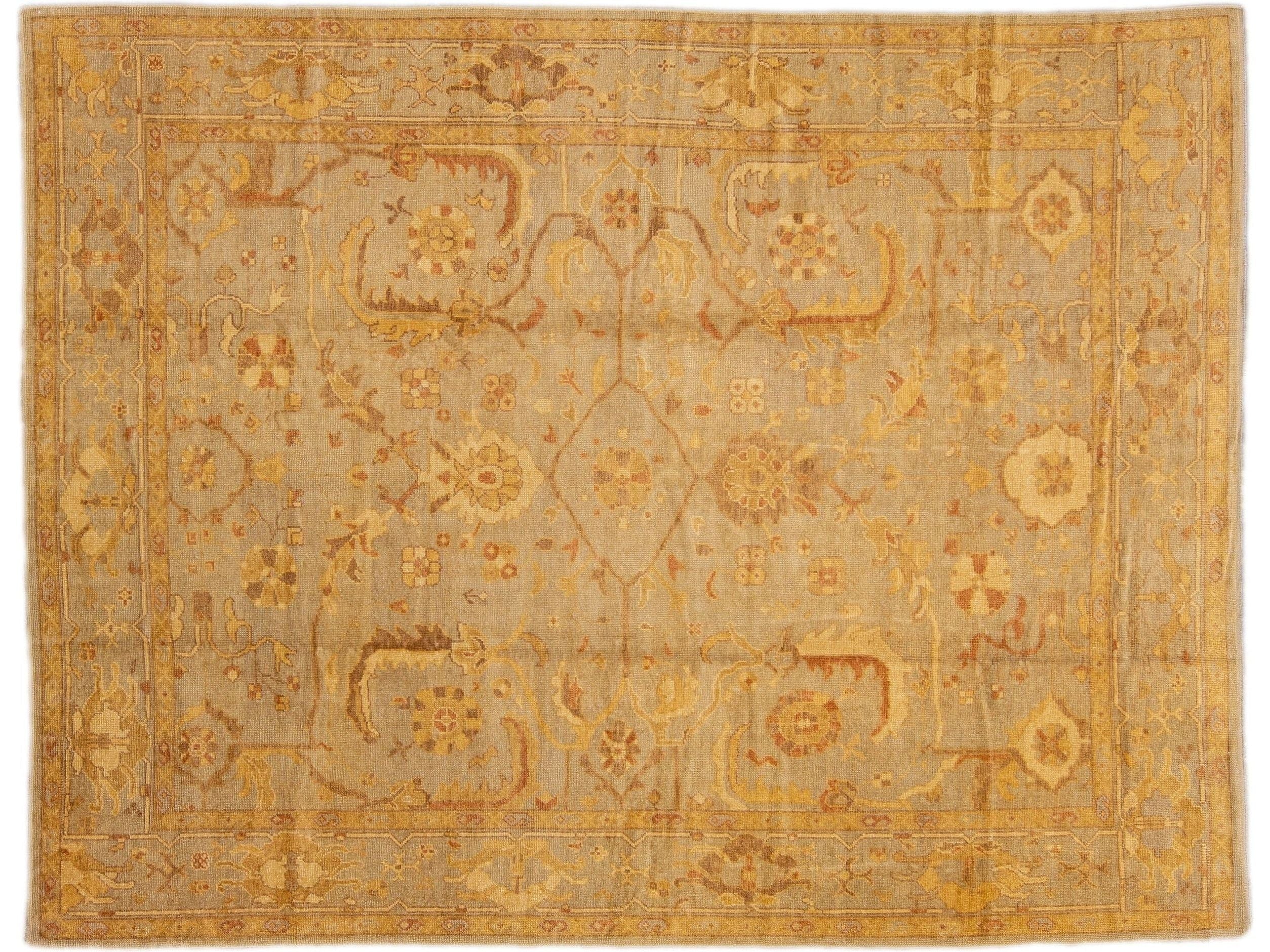 Brown Modern Turkish Oushak Handmade Floral Oversize Wool Rug