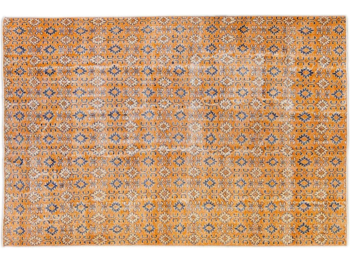 Vintage Turkish Art Deco Wool Rug 7 X 10