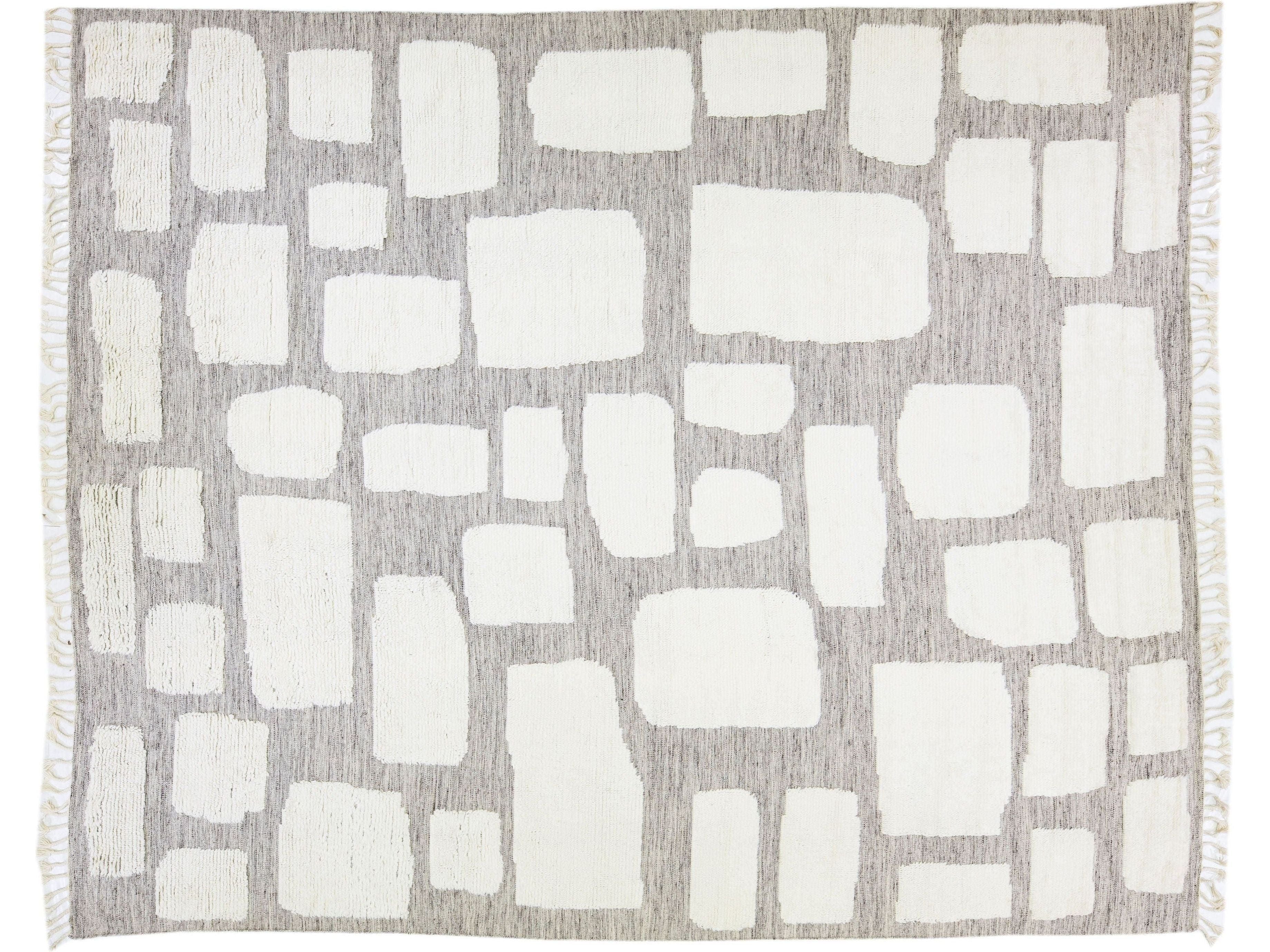 Modern Moroccan Style Grey Handmade Geometric Oversize Wool Rug by Apadana