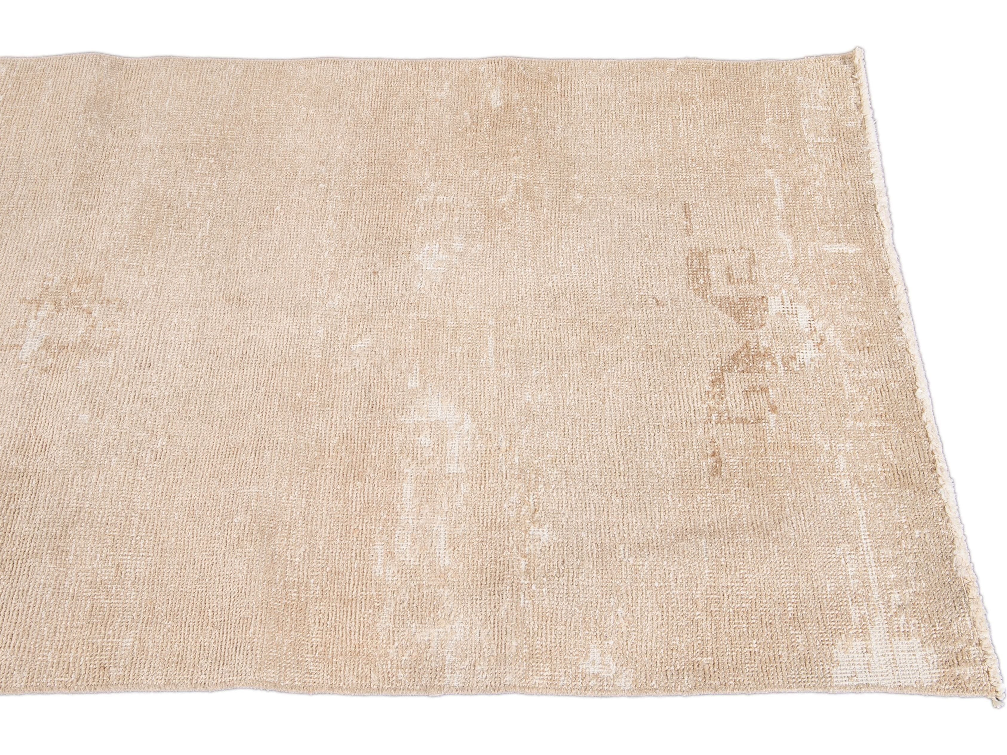 Vintage Shabby Chic Turkish Handmade Beige Wool Runner