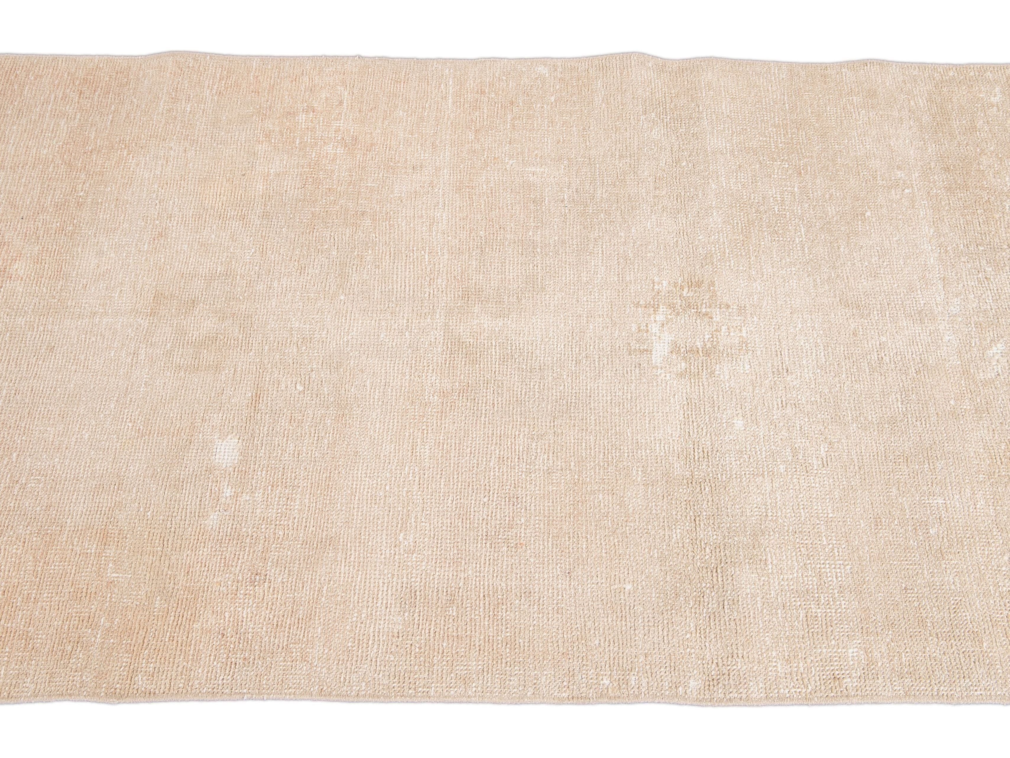 Vintage Shabby Chic Turkish Handmade Beige Wool Runner