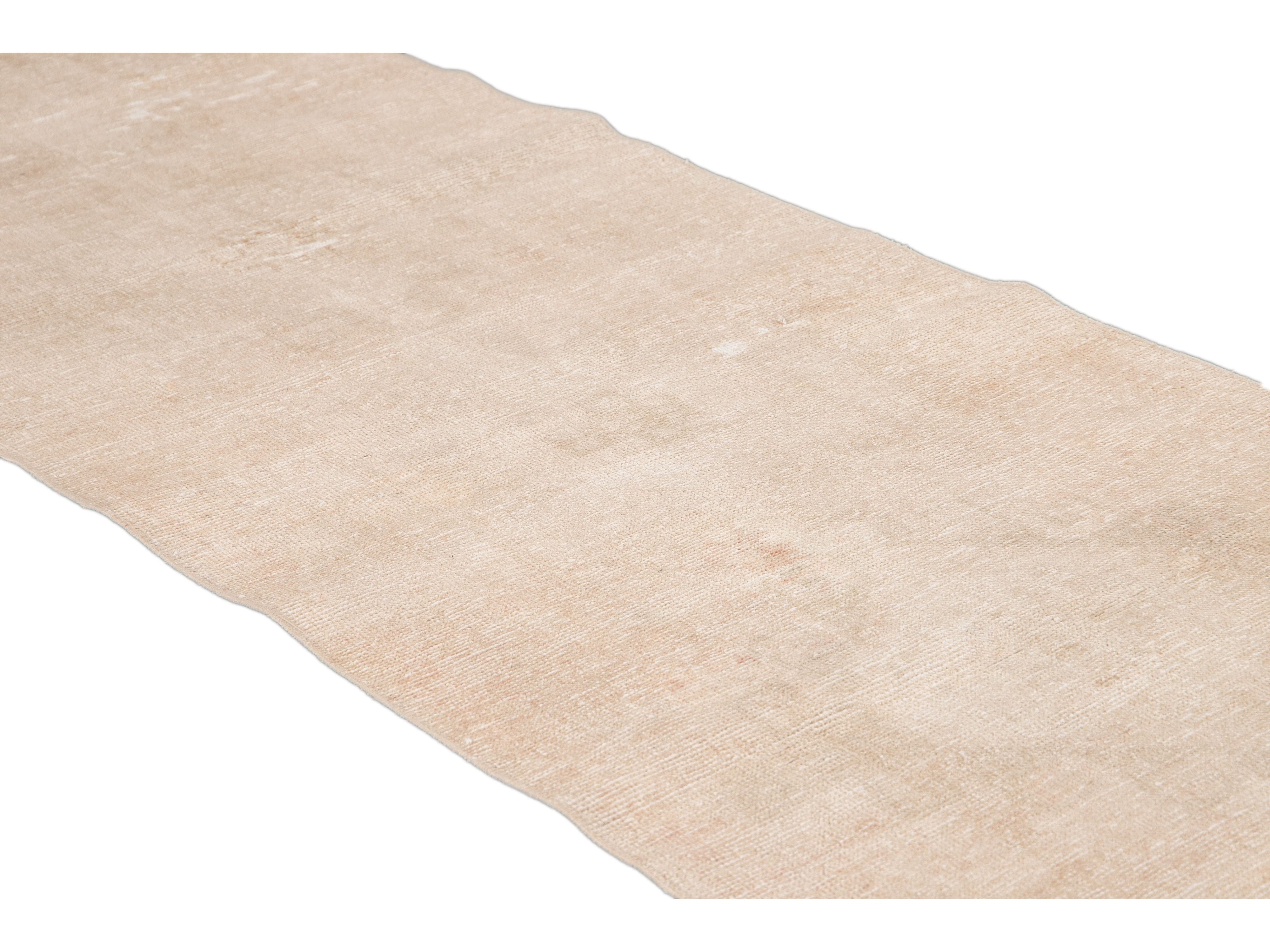 Vintage Shabby Chic Turkish Handmade Beige Wool Runner
