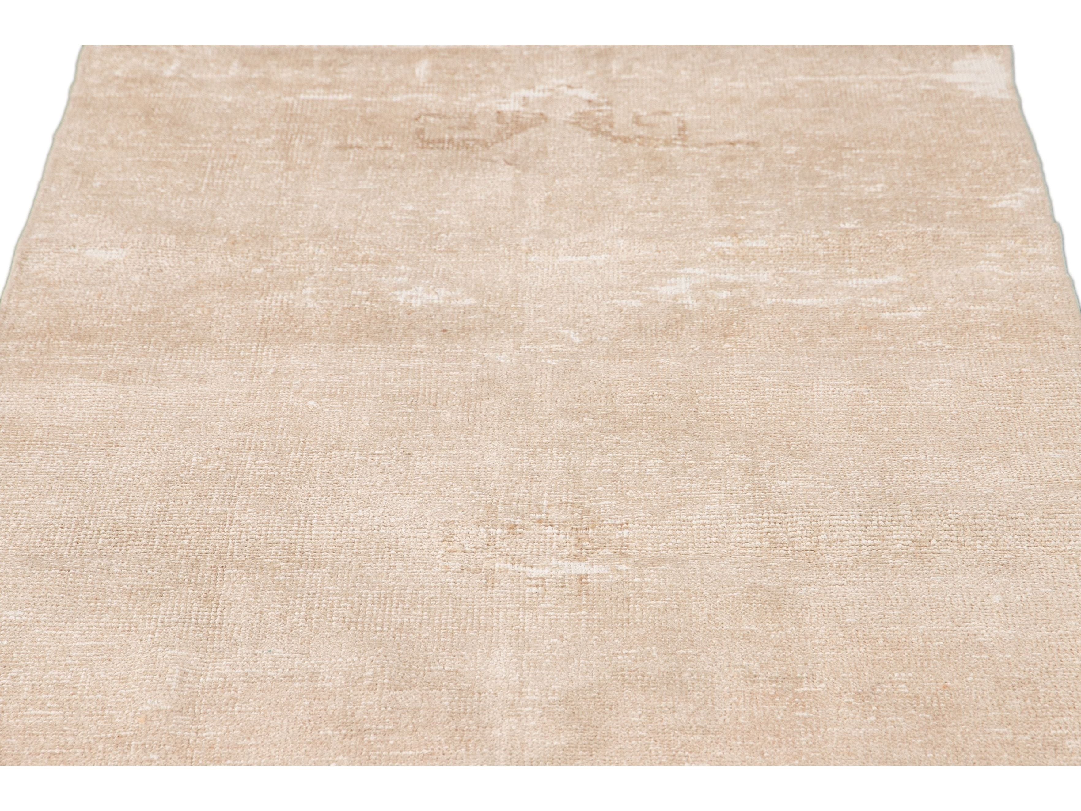 Vintage Shabby Chic Turkish Handmade Beige Wool Runner