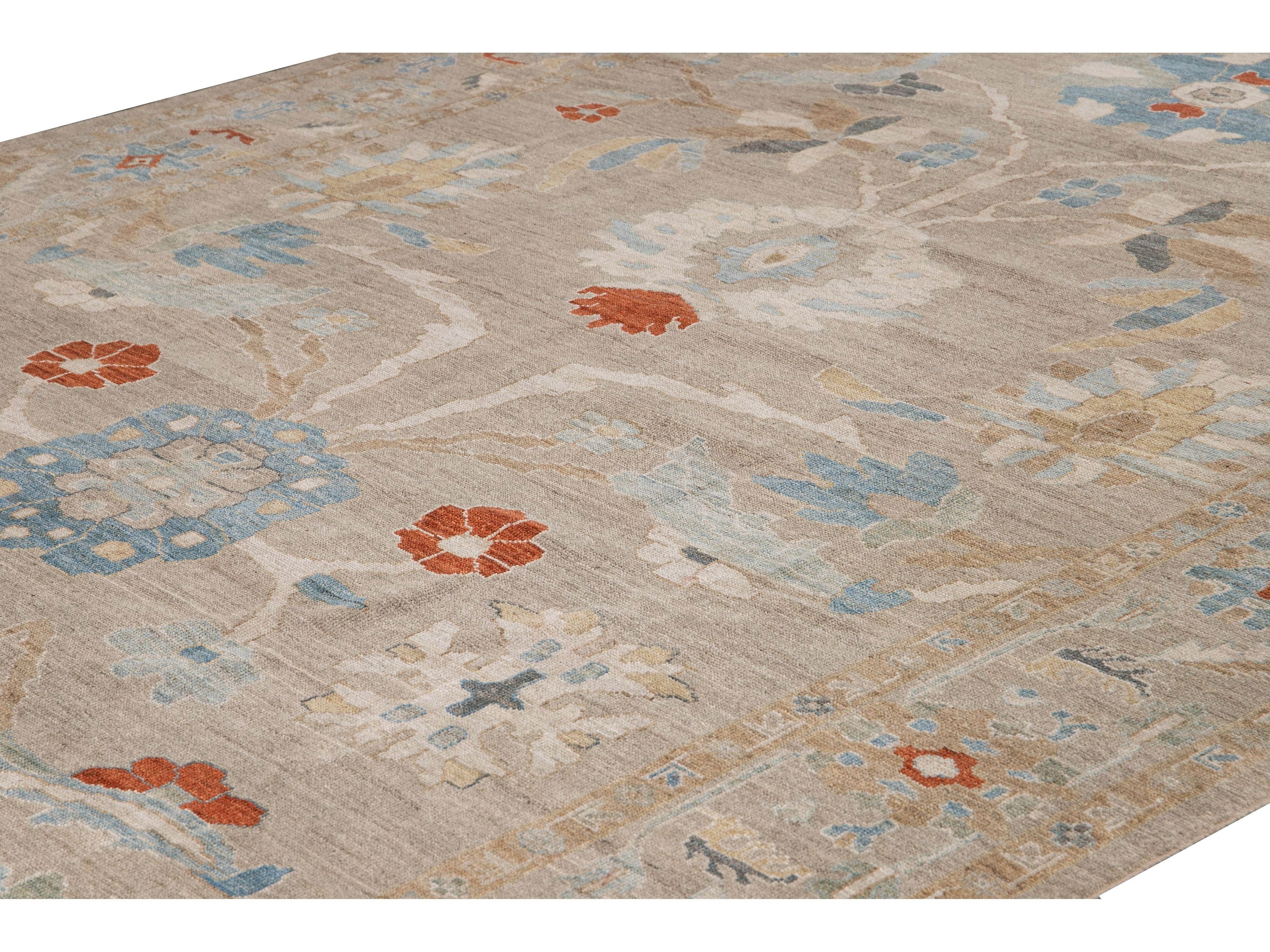 Modern Sultanabad Beige Handmade Floral Wool Rug