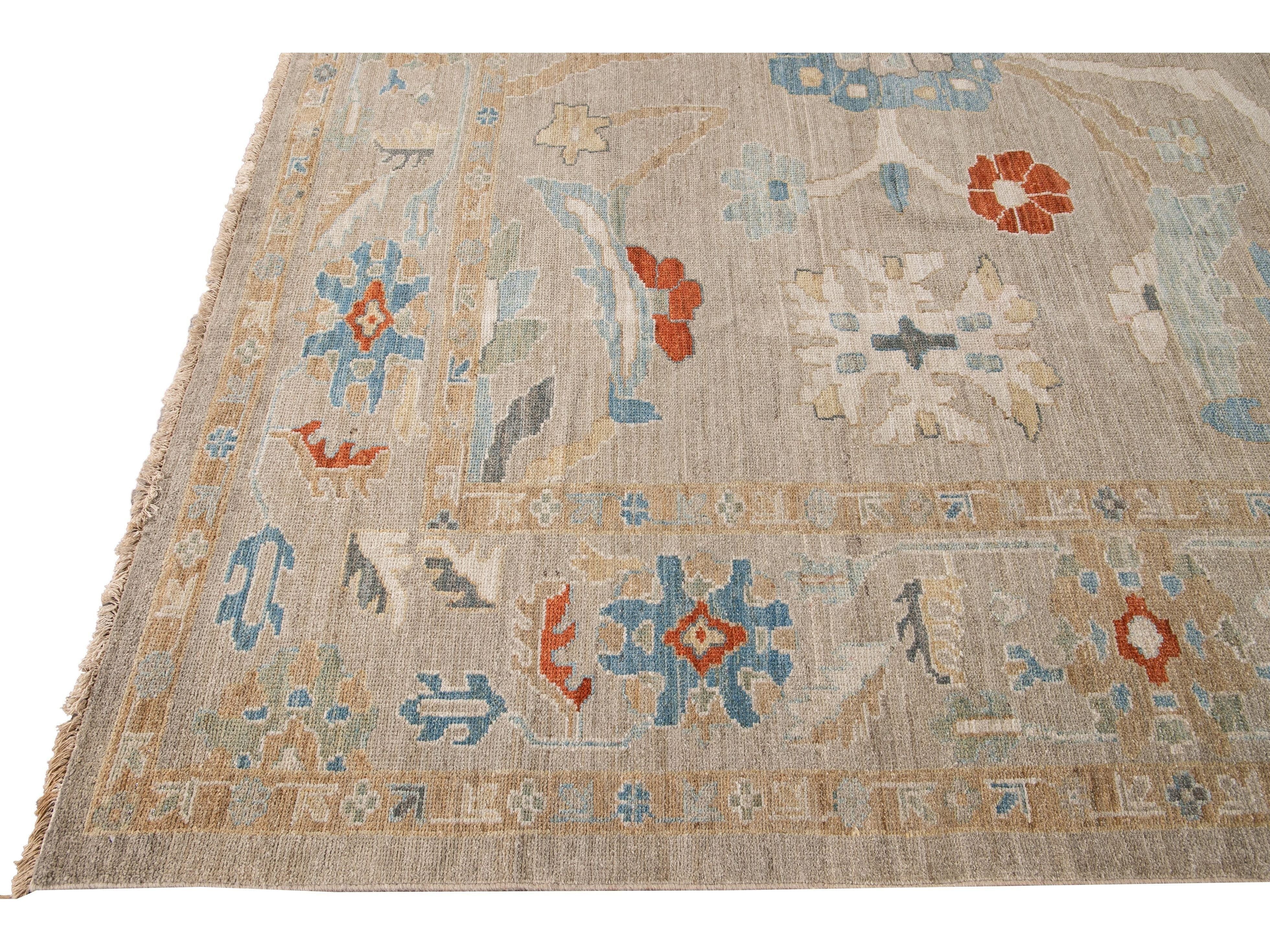Modern Sultanabad Beige Handmade Floral Wool Rug