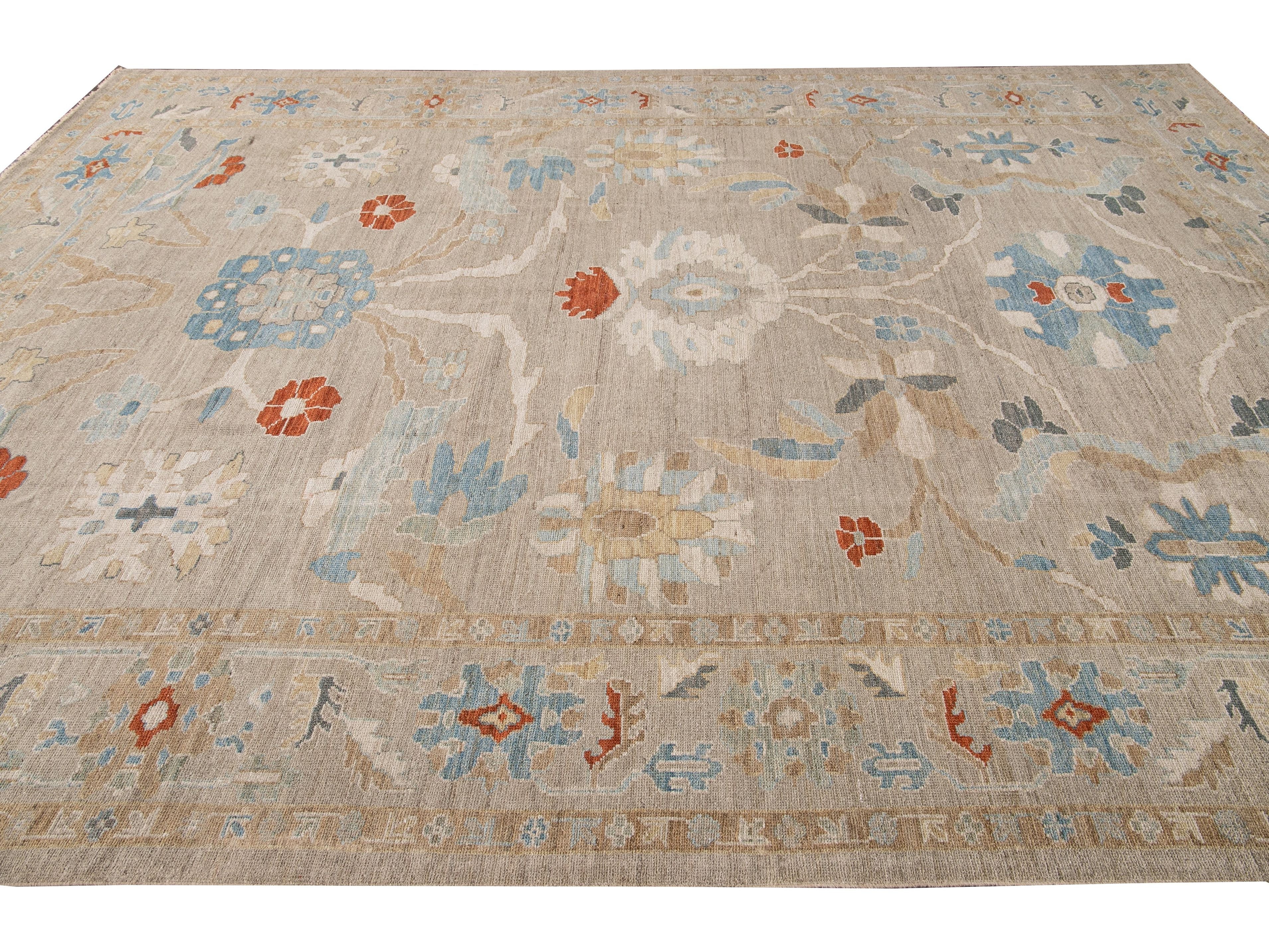 Modern Sultanabad Beige Handmade Floral Wool Rug