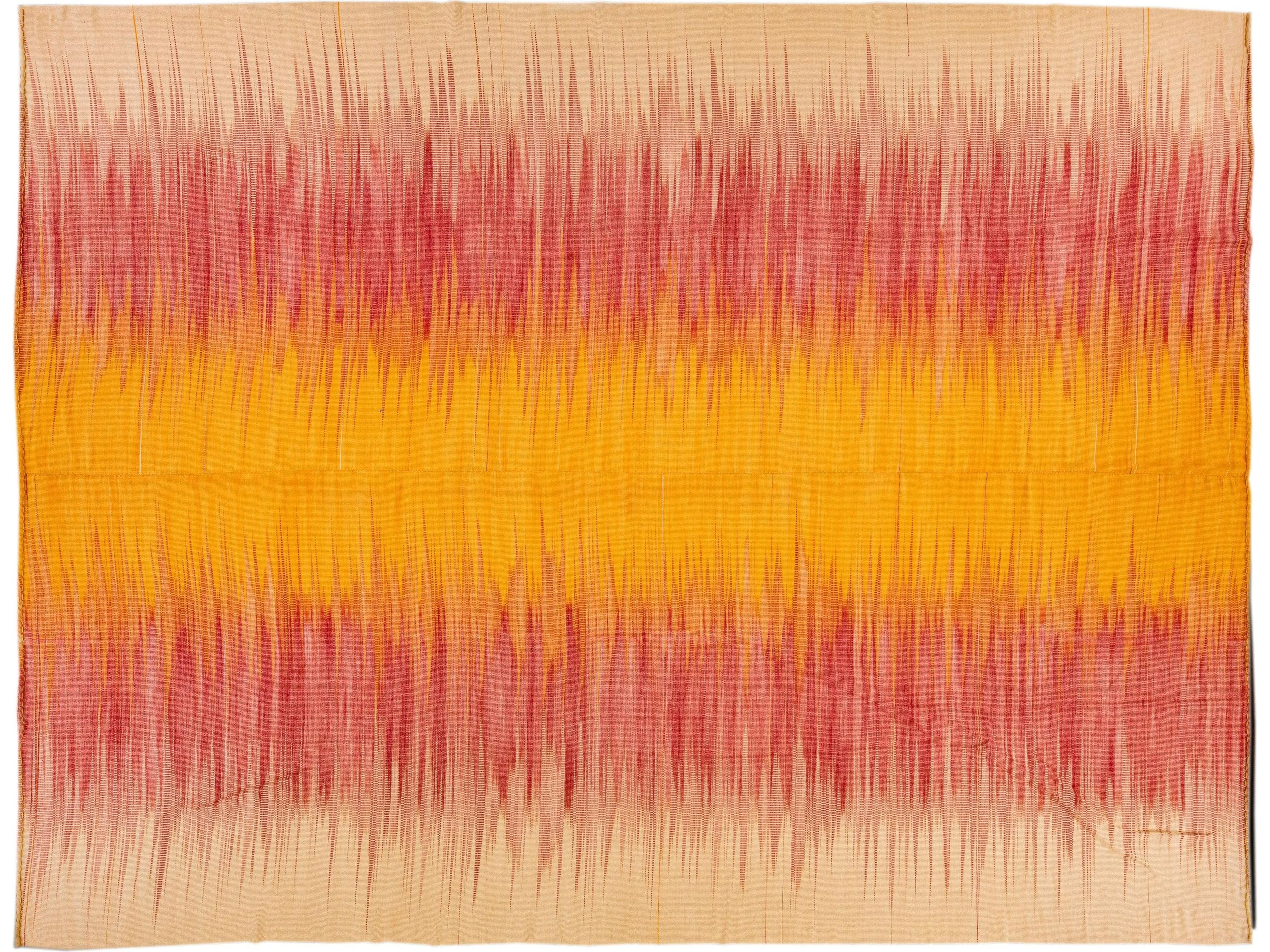 Orange Modern Kilim Flatweave Abstract Handmade Oversize Wool Rug