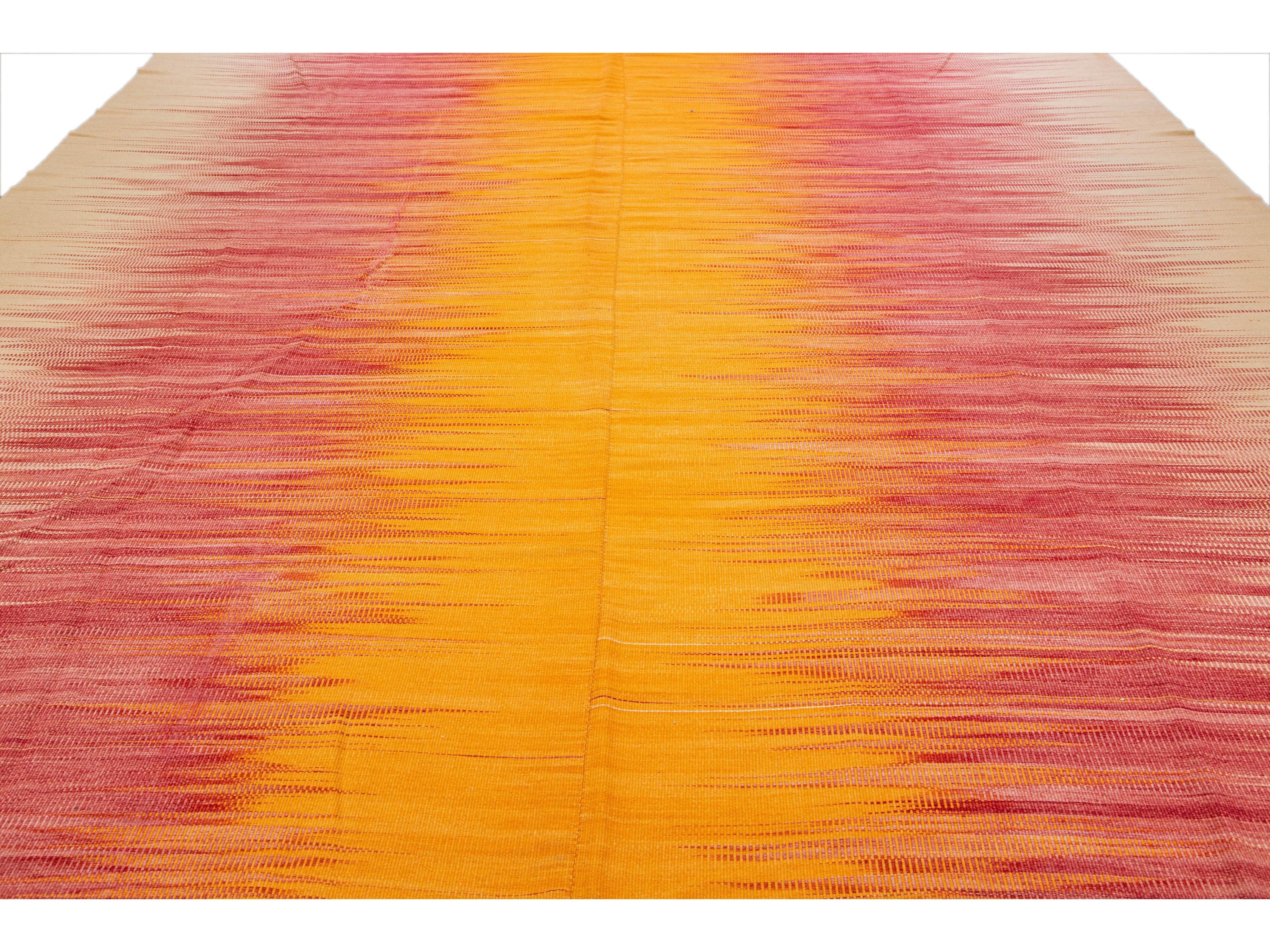 Orange Modern Kilim Flatweave Abstract Handmade Oversize Wool Rug