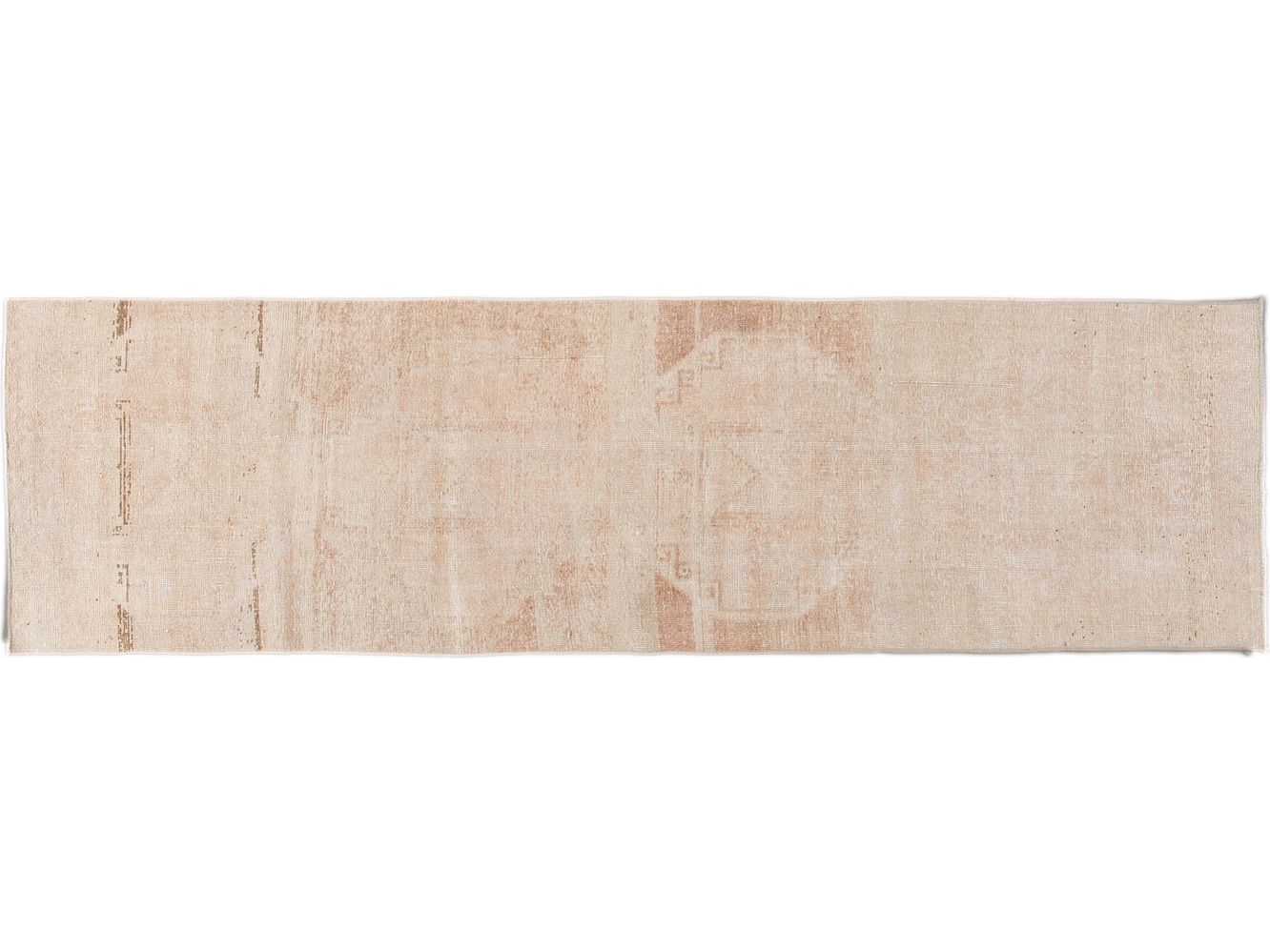 Vintage Beige Turkish Handmade Tribal Wool Runner