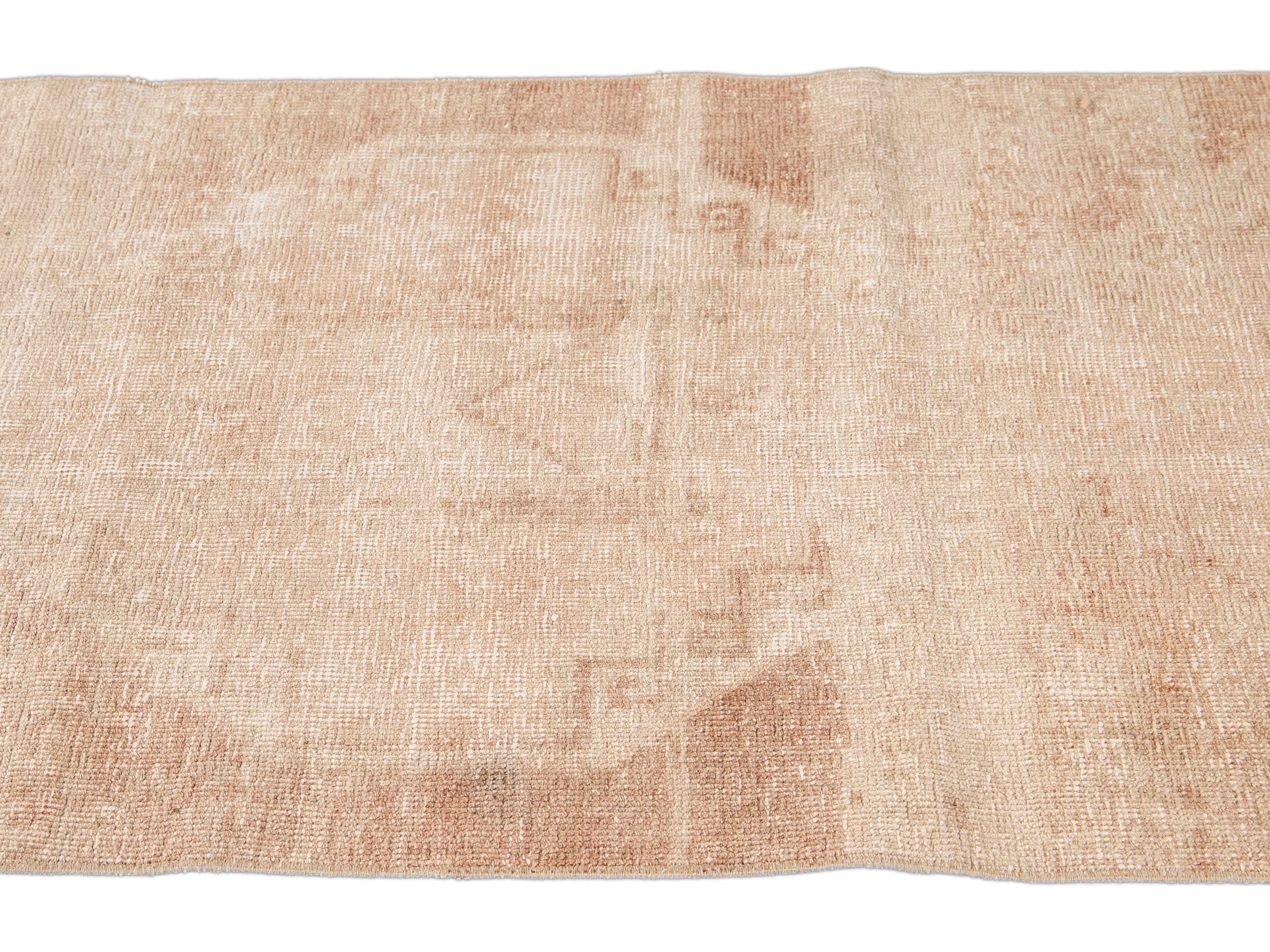 Vintage Beige Turkish Handmade Tribal Wool Runner