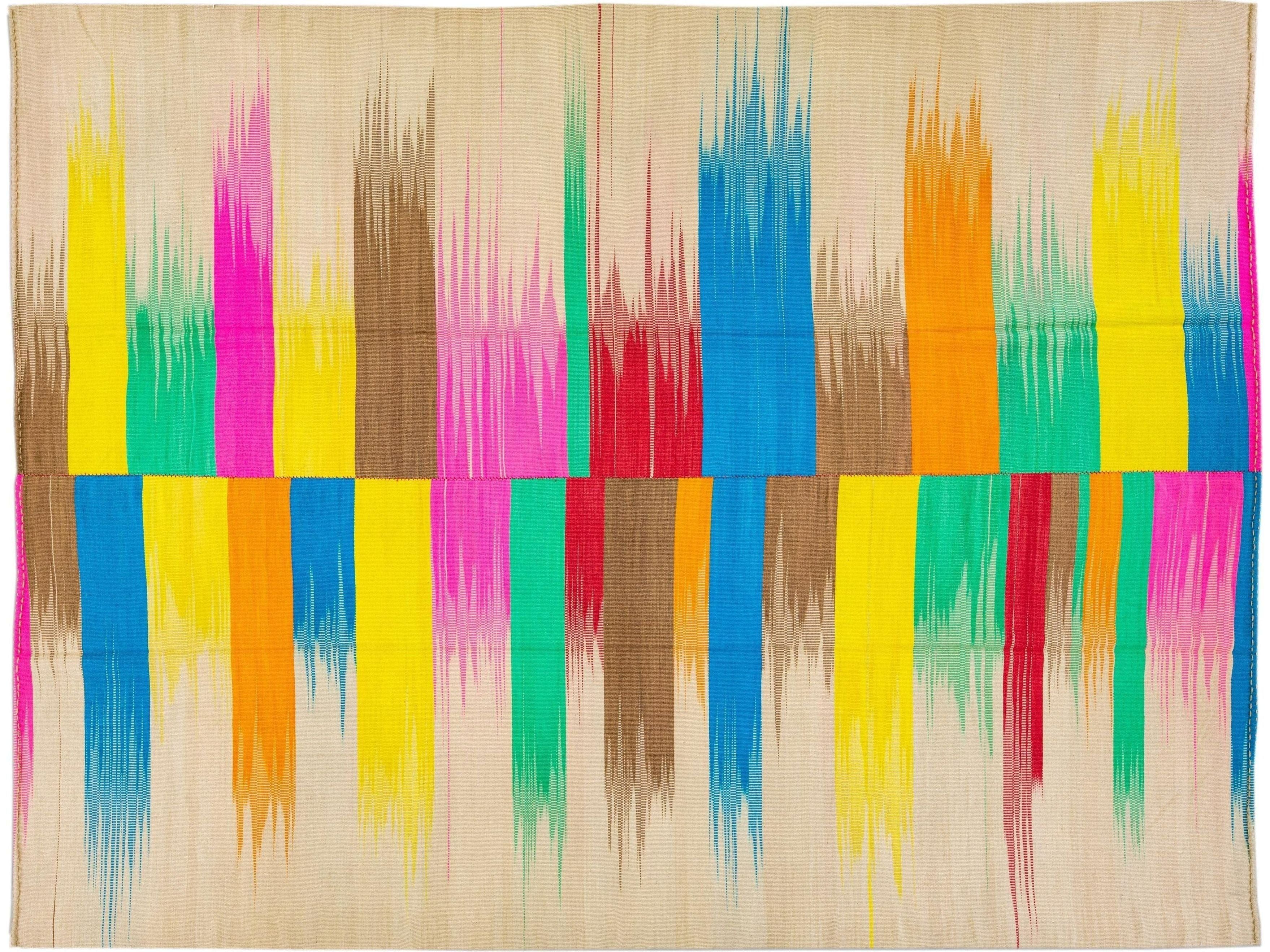 Modern Flatweave Kilim Multicolor Abstract Designed Handmade Wool Rug