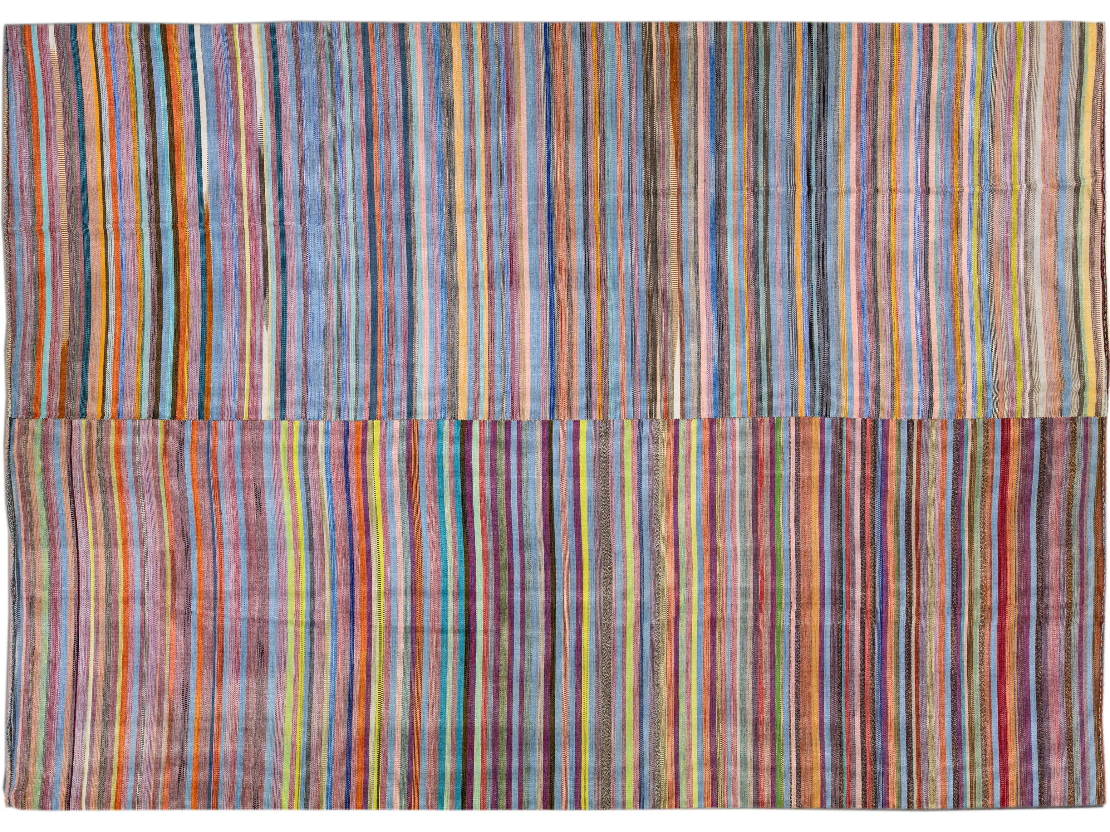 Modern Striped Kilim Flatweave Multicolor Handmade Wool Rug