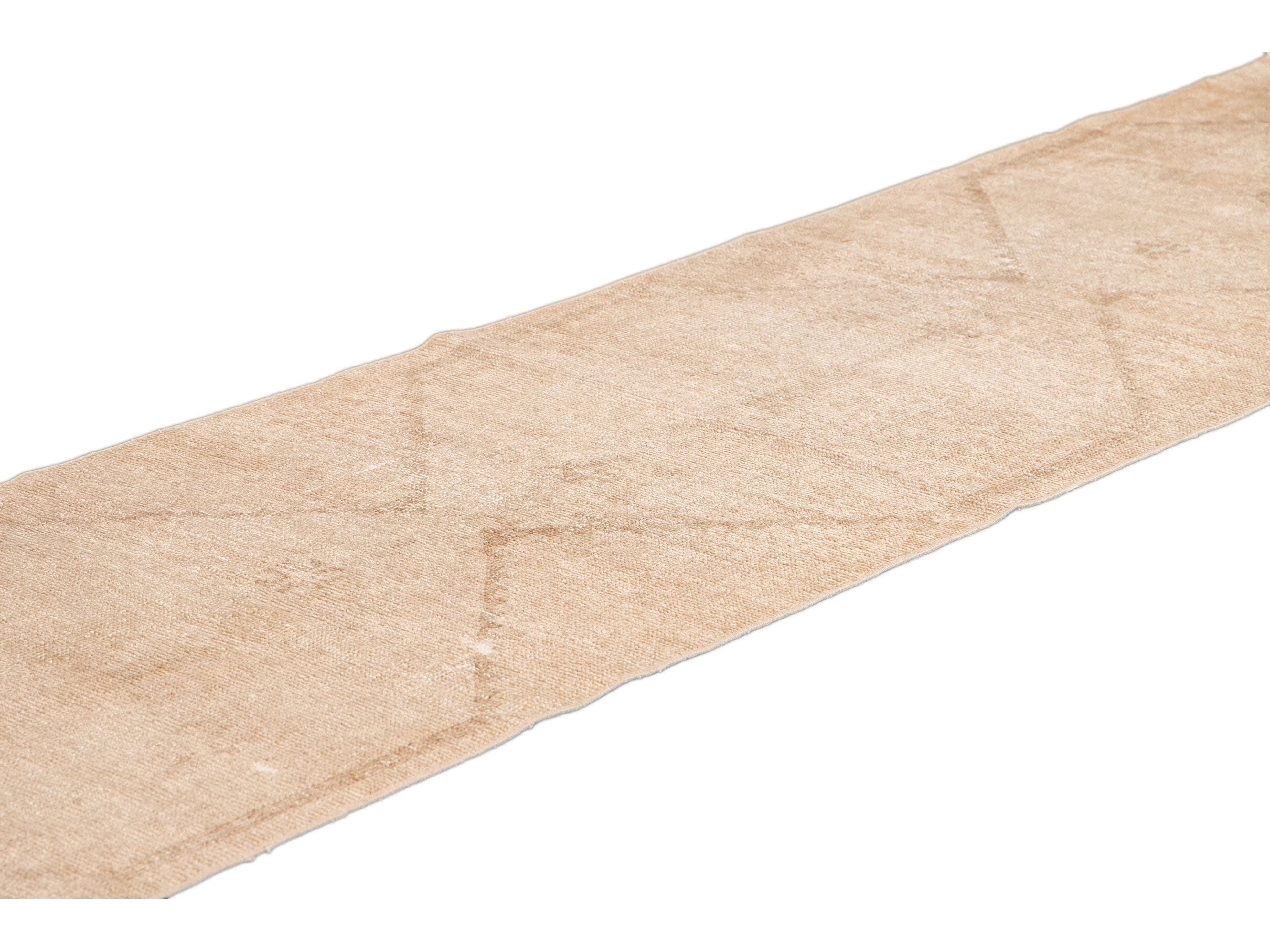 Vintage Beige Turkish Handmade Tribal Wool Runner