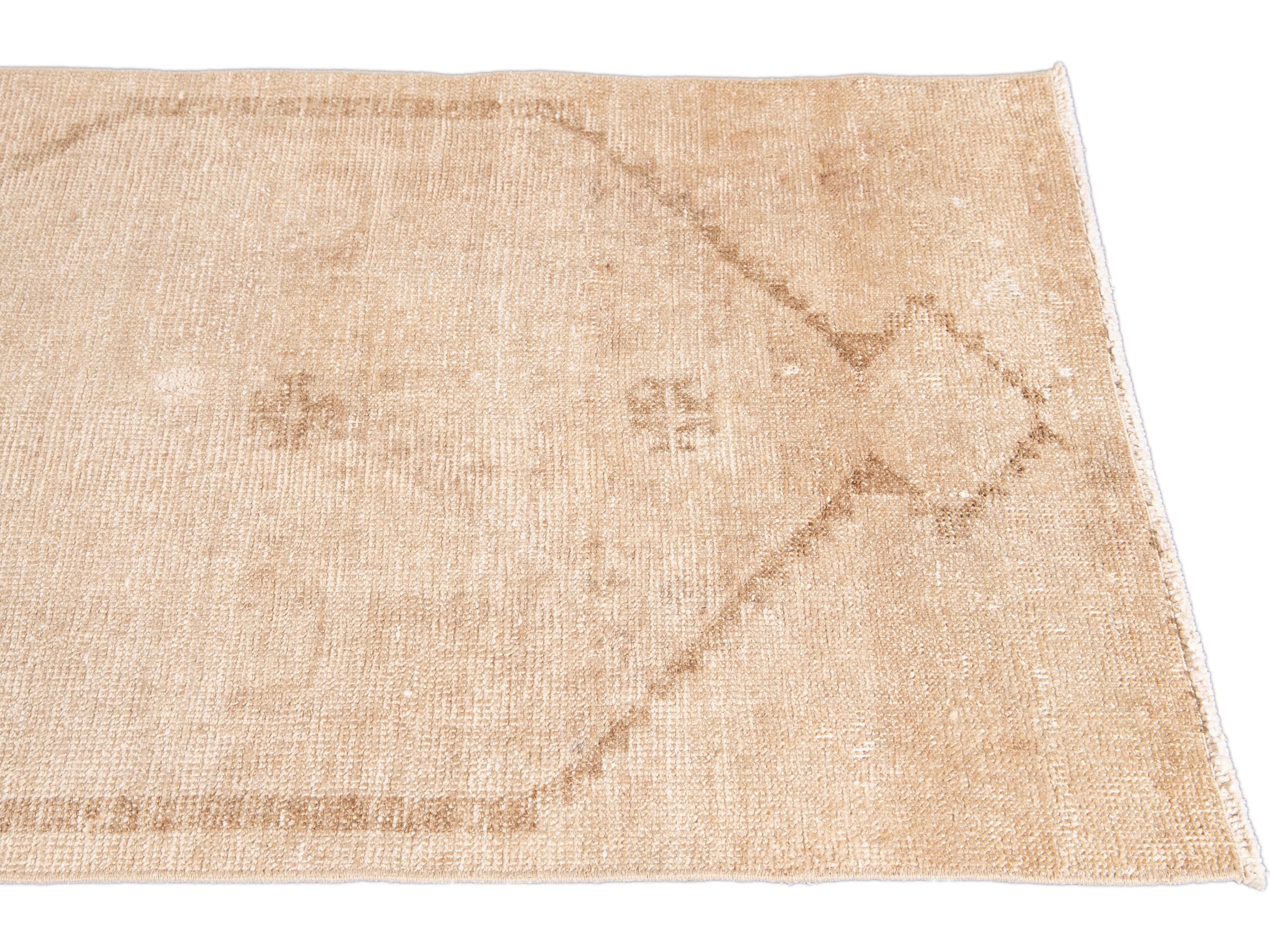 Vintage Beige Turkish Handmade Tribal Wool Runner