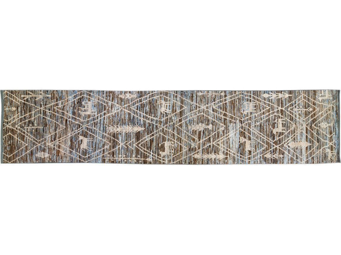 Modern Moroccan Wool Runner 4 X 19