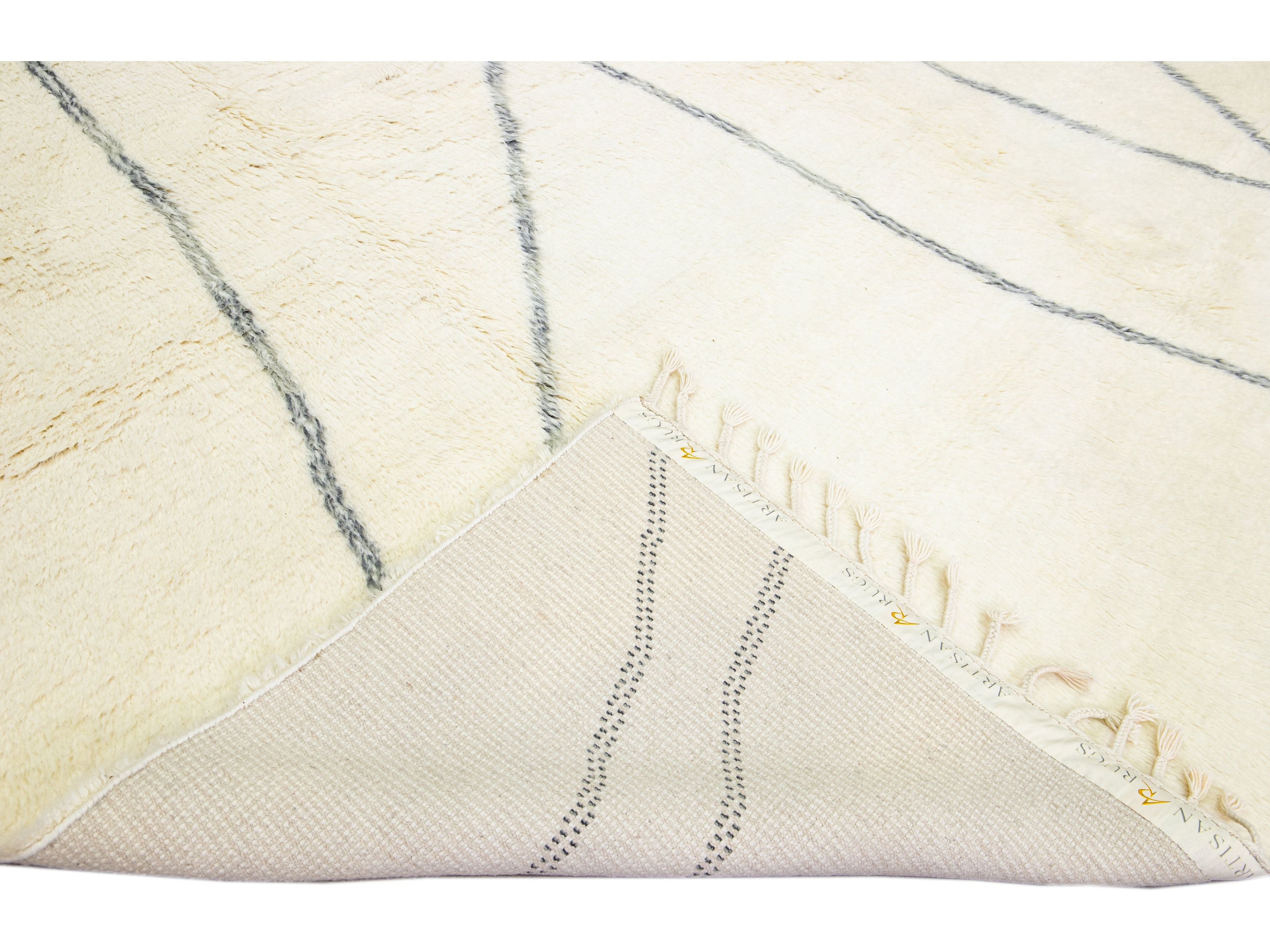 Ivory Modern Moroccan Style Handmade Tribal Pattern Room Size Wool Rug