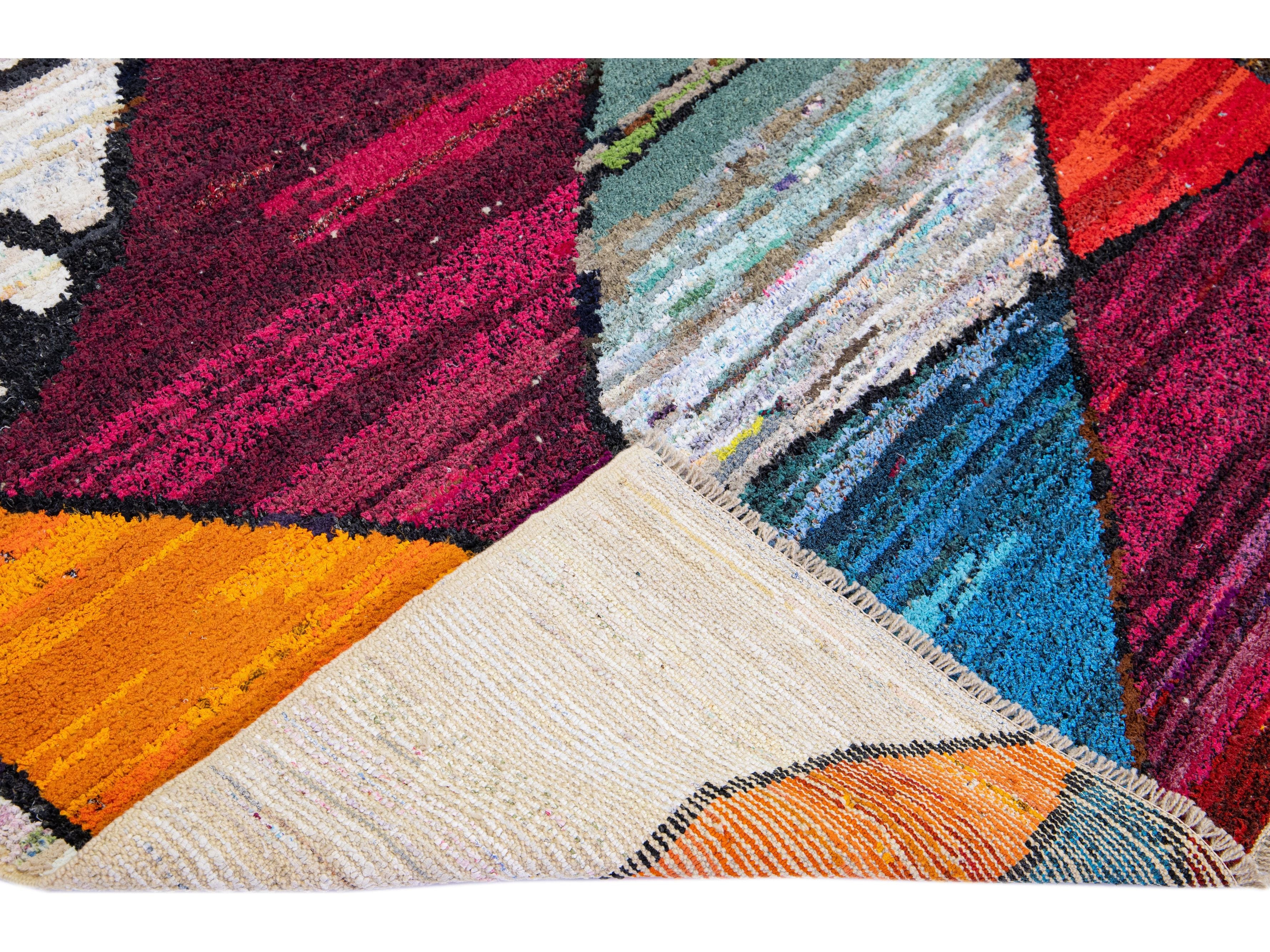 Modern Turkish Handmade Multicolor Wool Rug With Expressionism Design