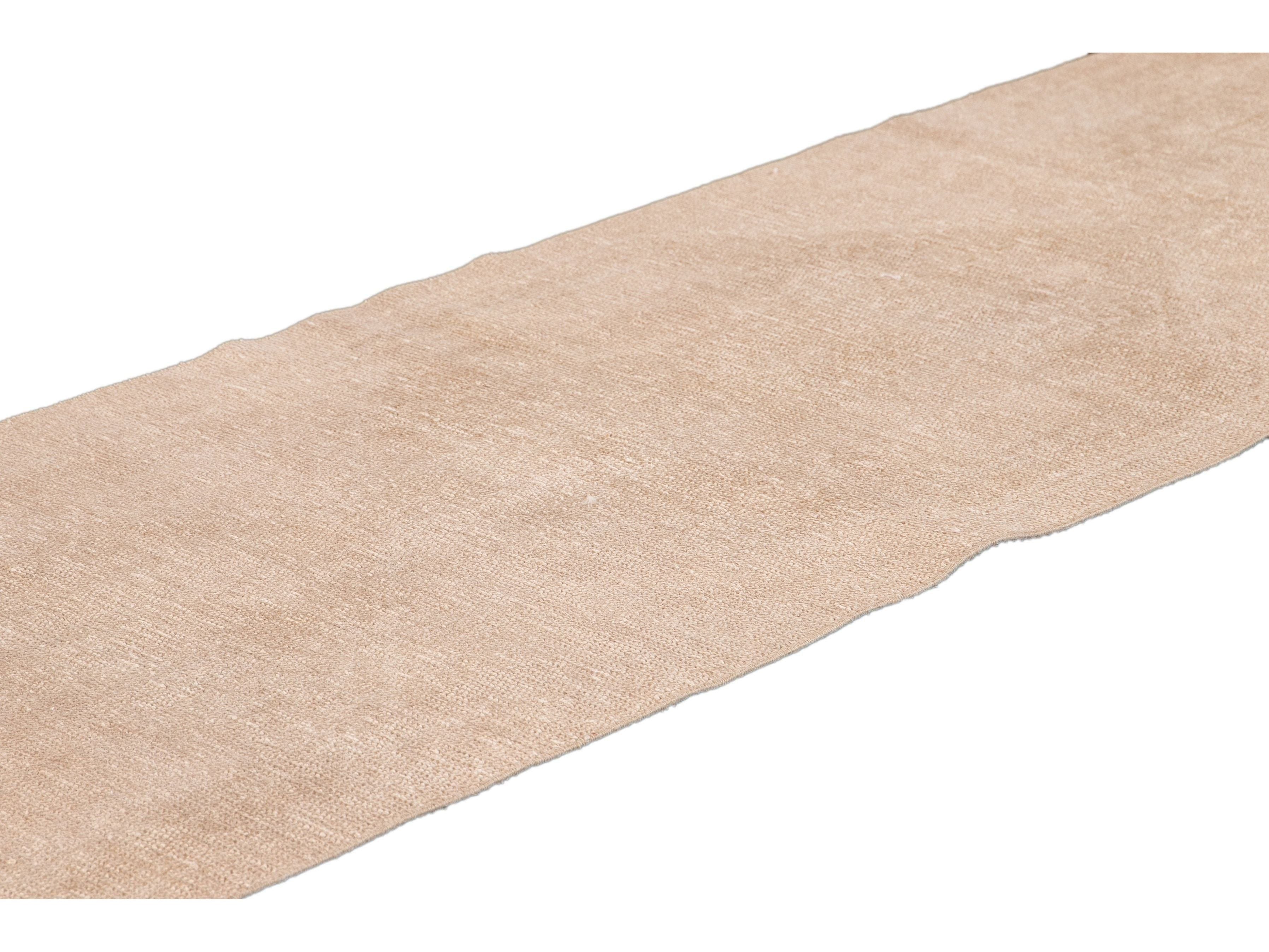 Vintage Turkish Beige Handmade Tribal Wool Runner