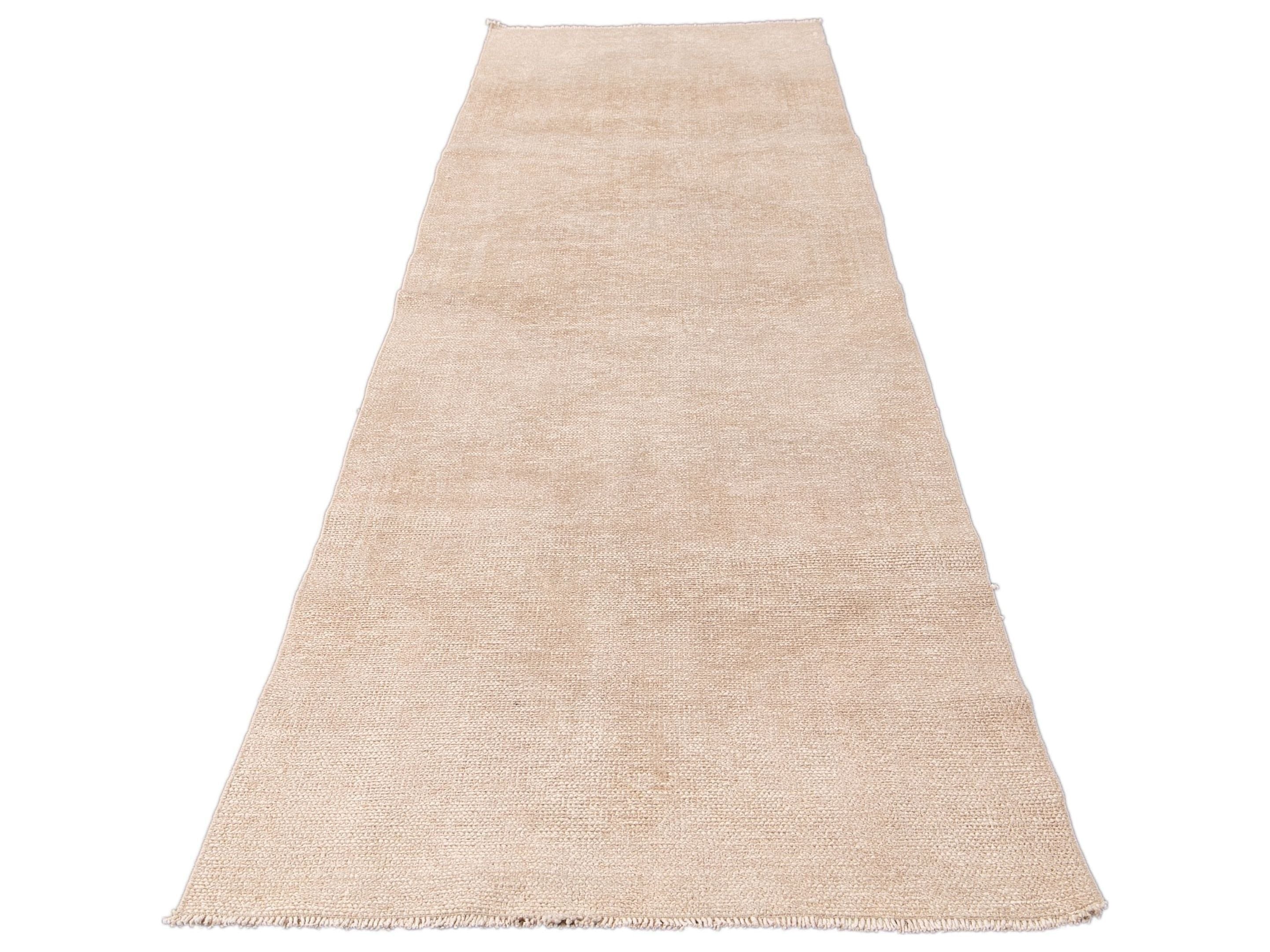 Vintage Turkish Beige Handmade Tribal Wool Runner