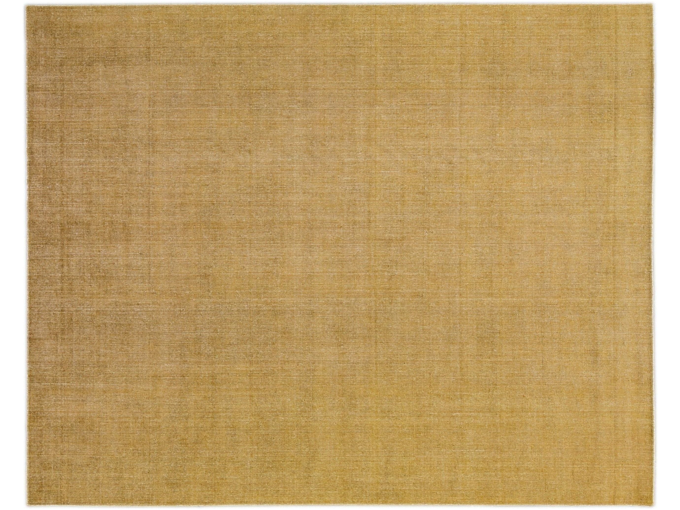 Modern Apadana's Groove Bamboo/Silk Handmade Goldenrod Rug