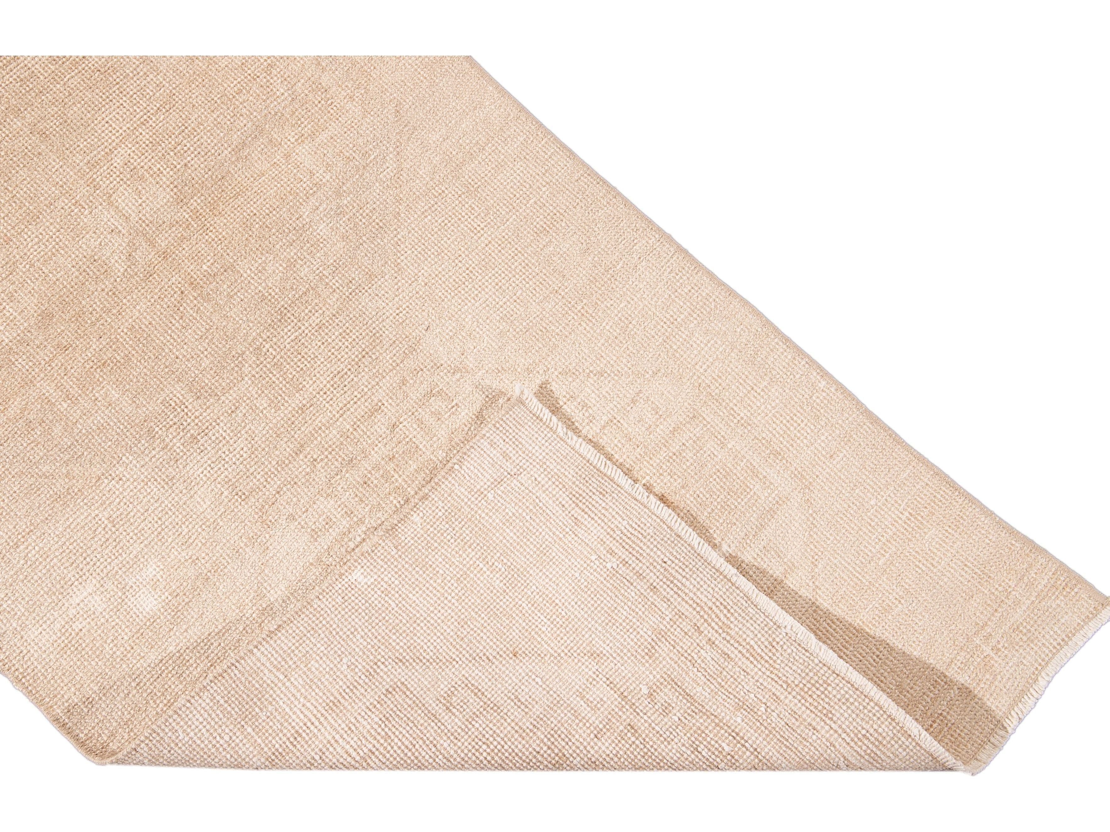 Vintage Turkish Beige Handmade Tribal Wool Runner