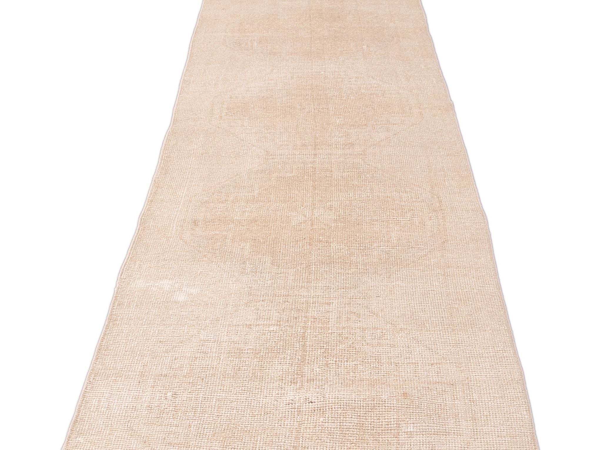 Vintage Turkish Beige Handmade Tribal Wool Runner
