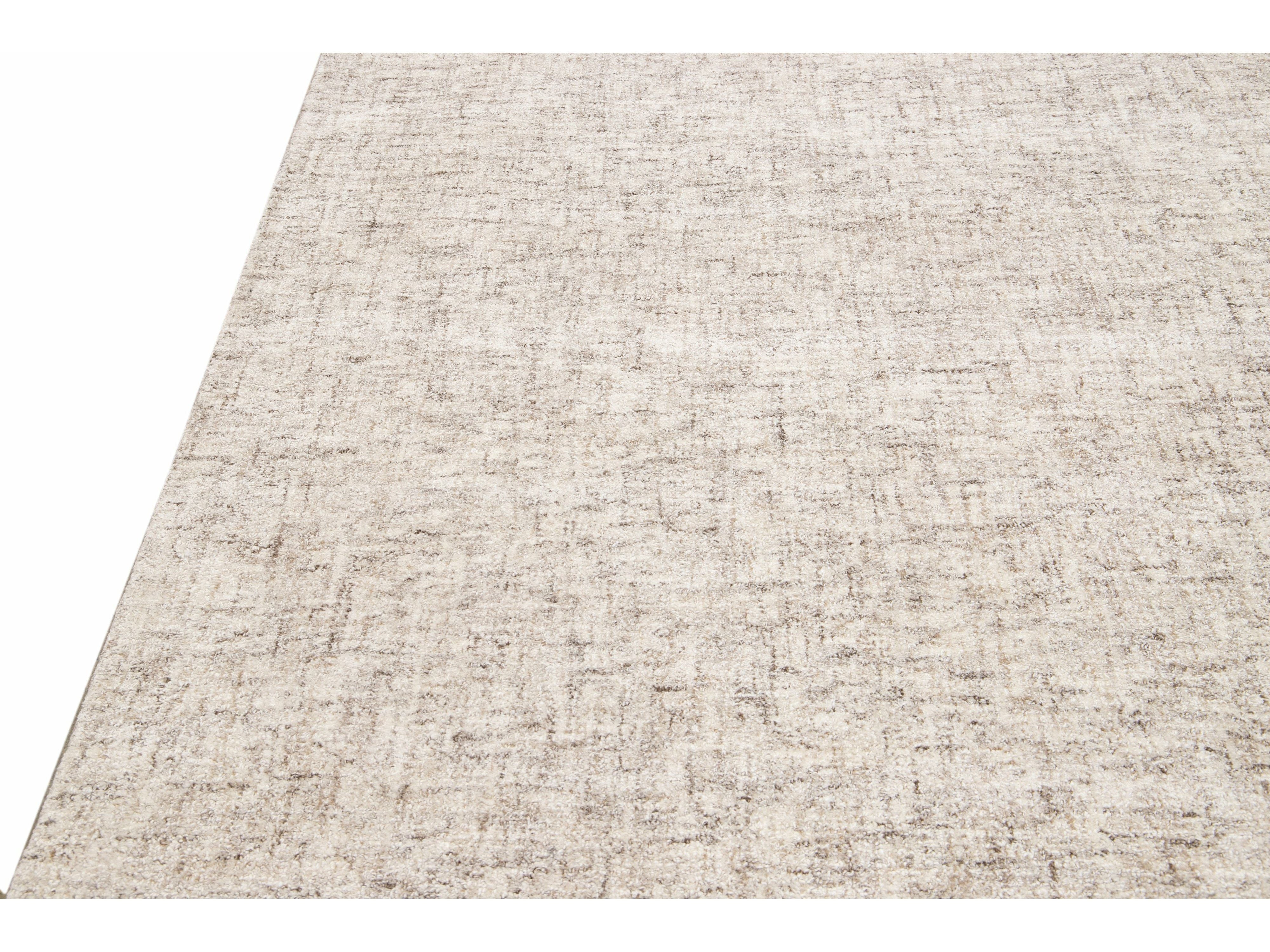 Modern Apadana's Westport Collection Hand Tufted Beige Wool Rug