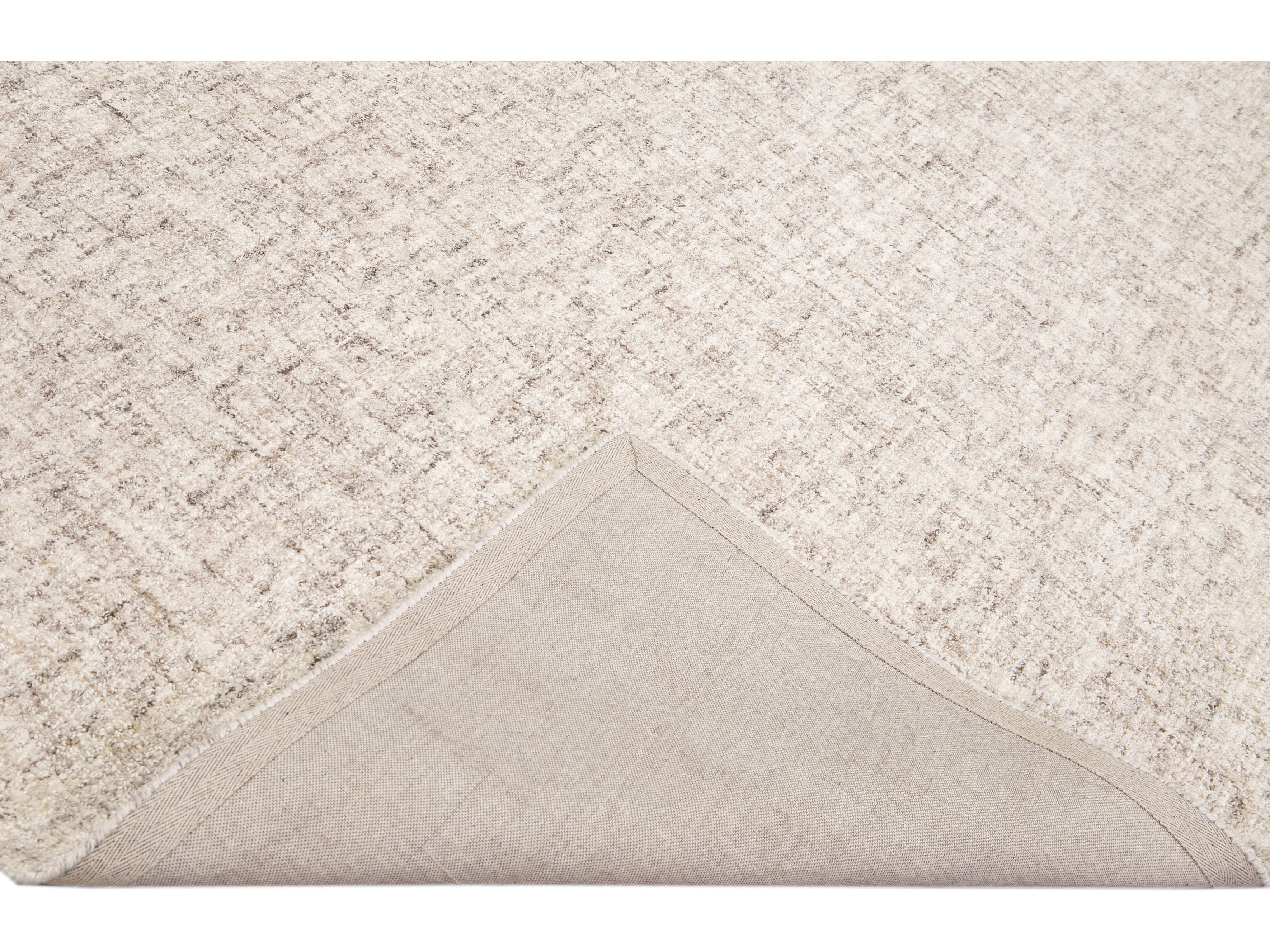 Modern Apadana's Westport Collection Hand Tufted Beige Wool Rug