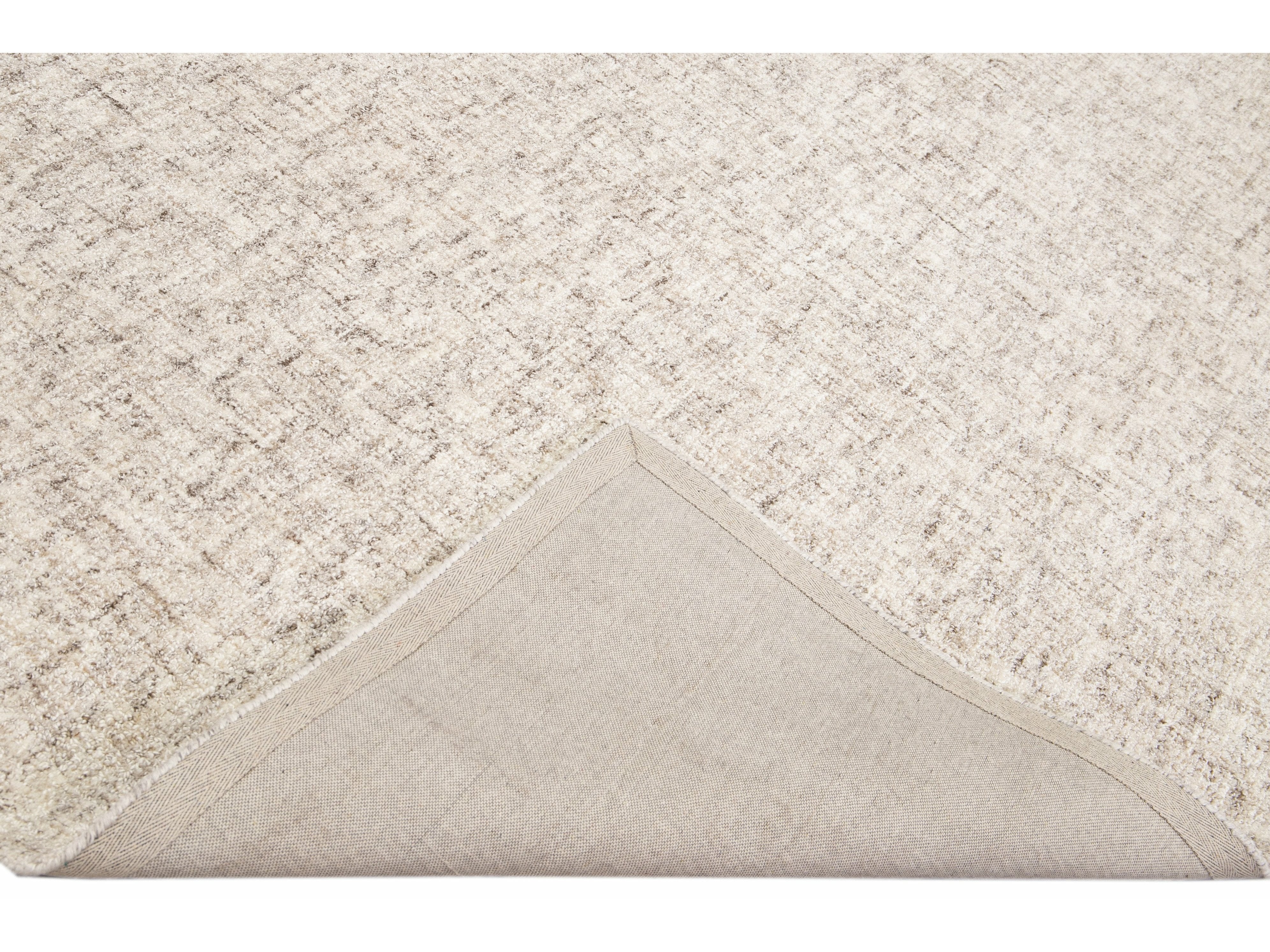 Modern Apadana's Westport Collection Hand Tufted Beige Wool Rug