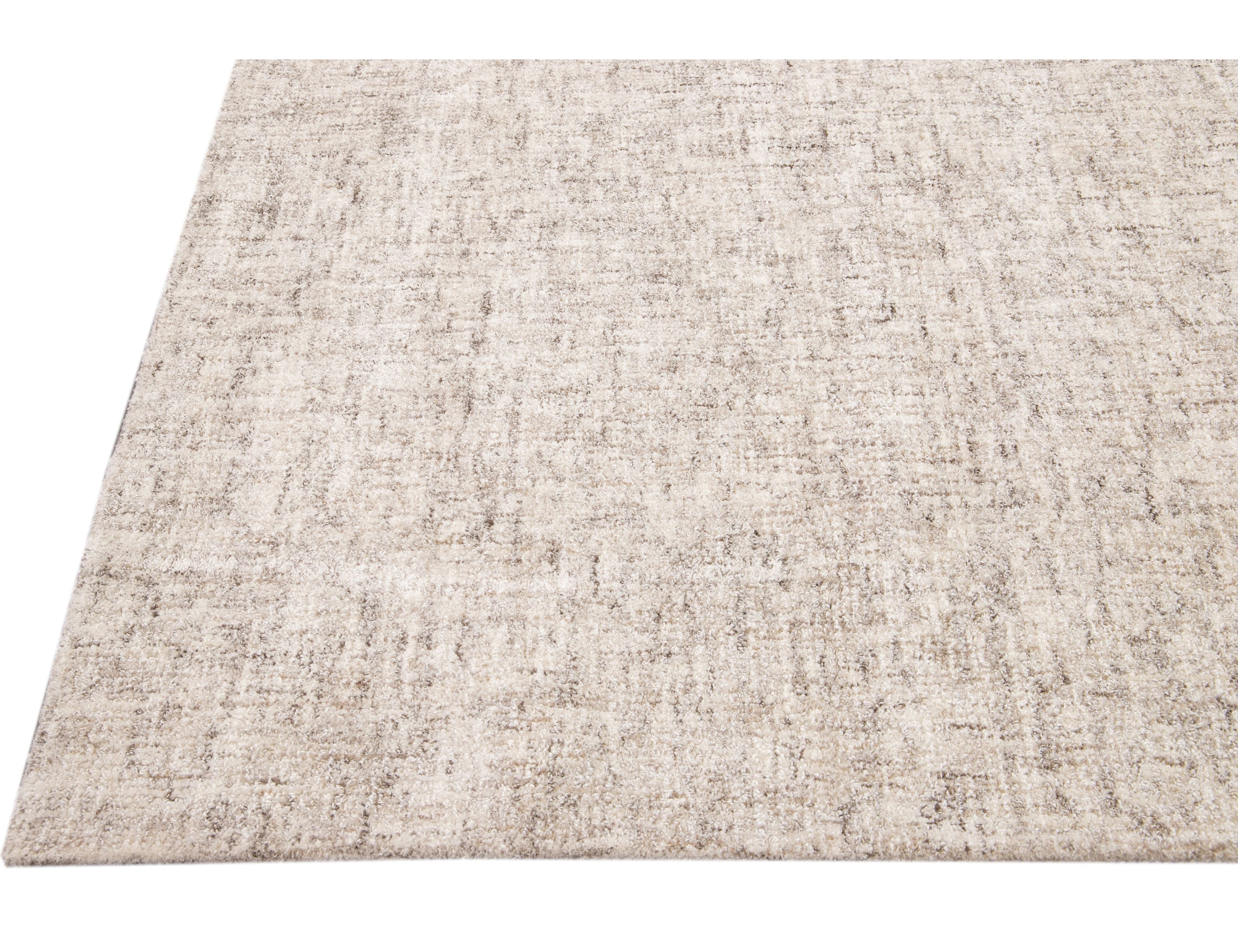 Modern Apadana's Westport Collection Hand Tufted Beige Wool Rug