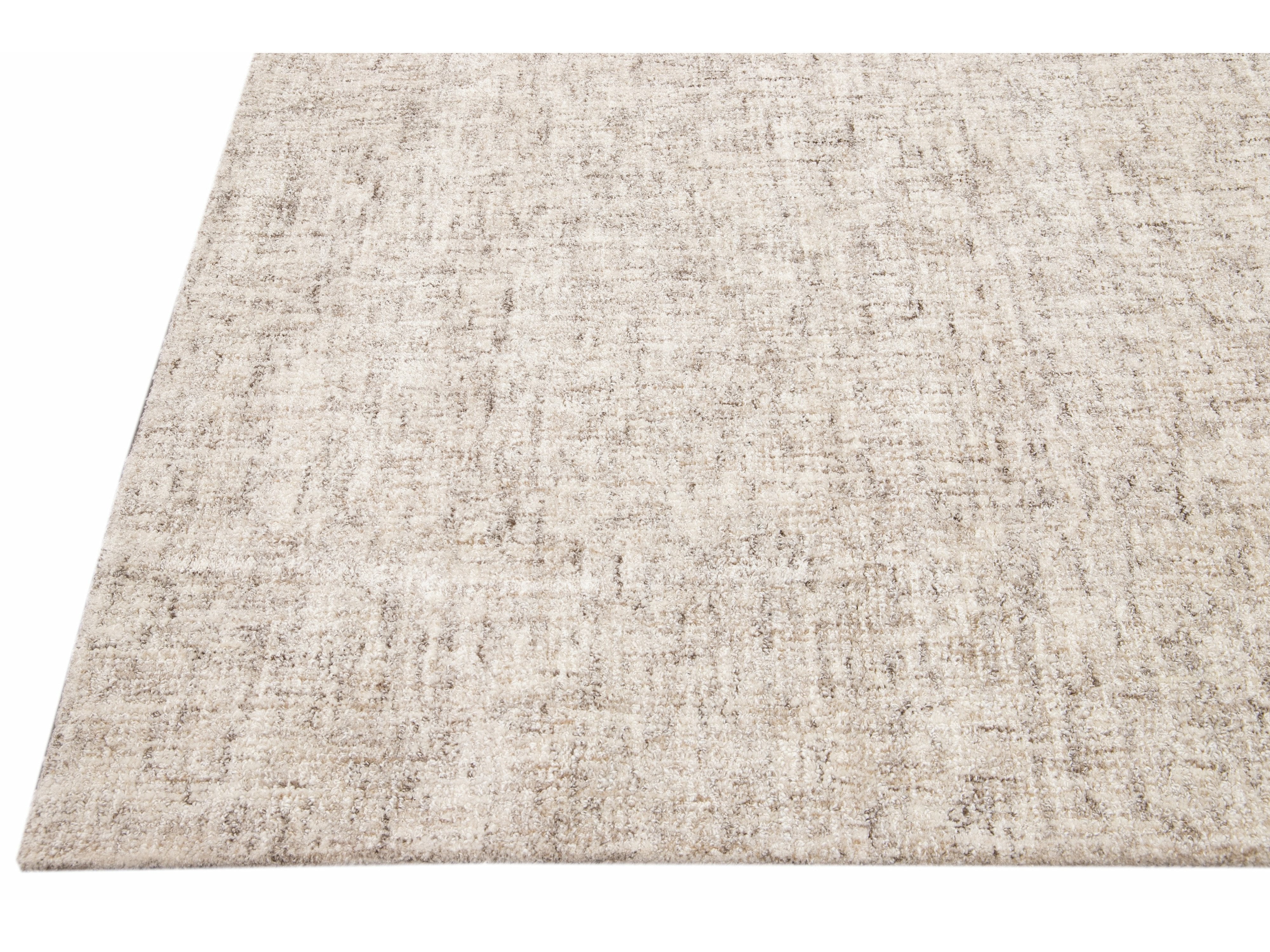 Modern Apadana's Westport Collection Hand Tufted Beige Wool Rug