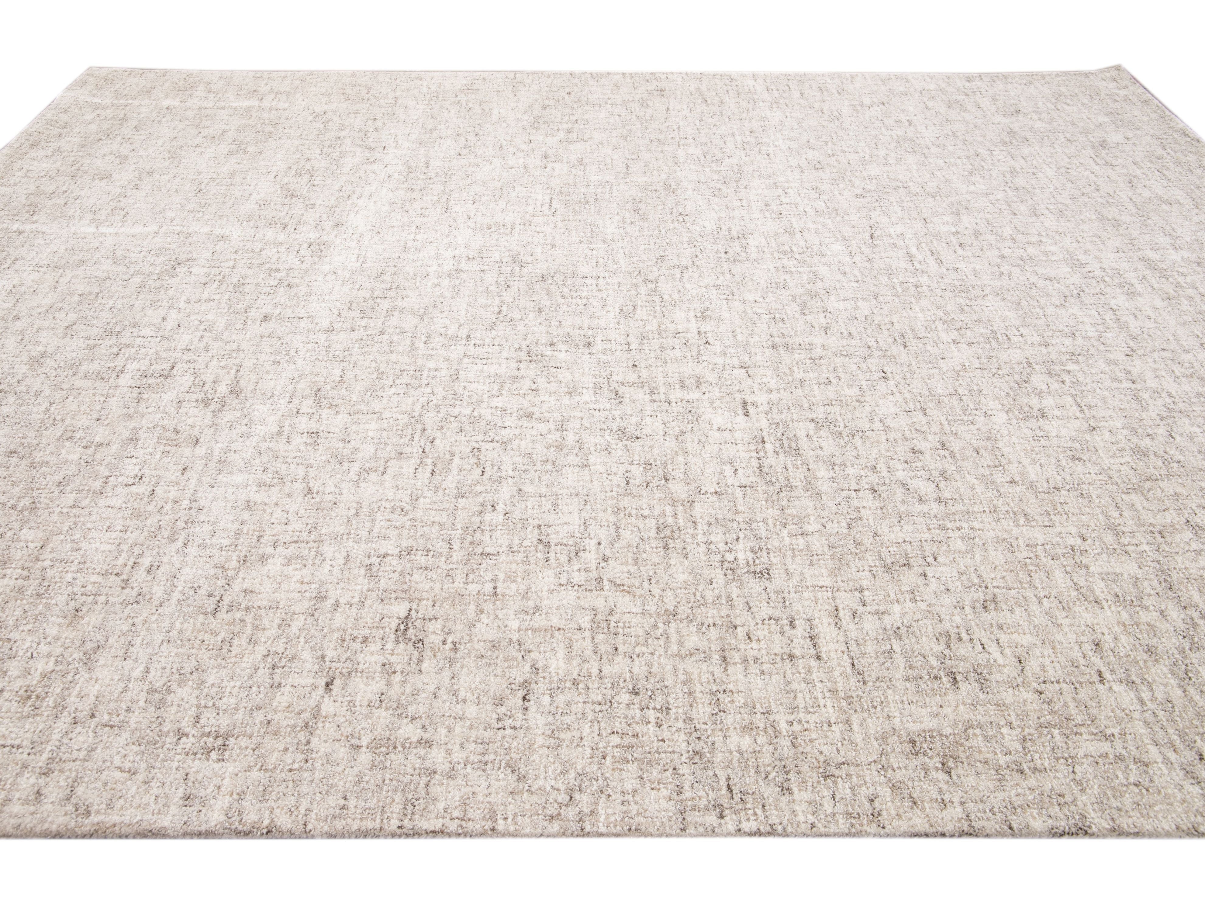 Modern Apadana's Westport Collection Hand Tufted Beige Wool Rug