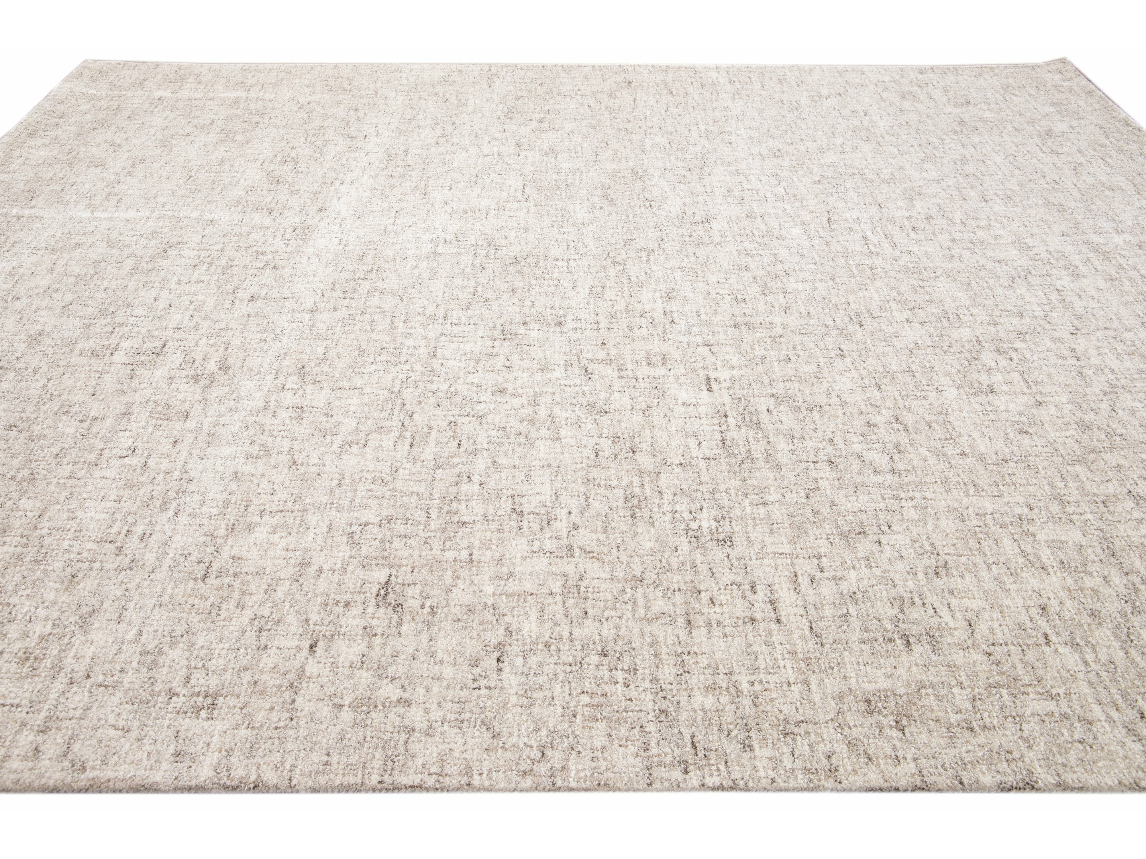 Modern Apadana's Westport Collection Hand Tufted Beige Wool Rug