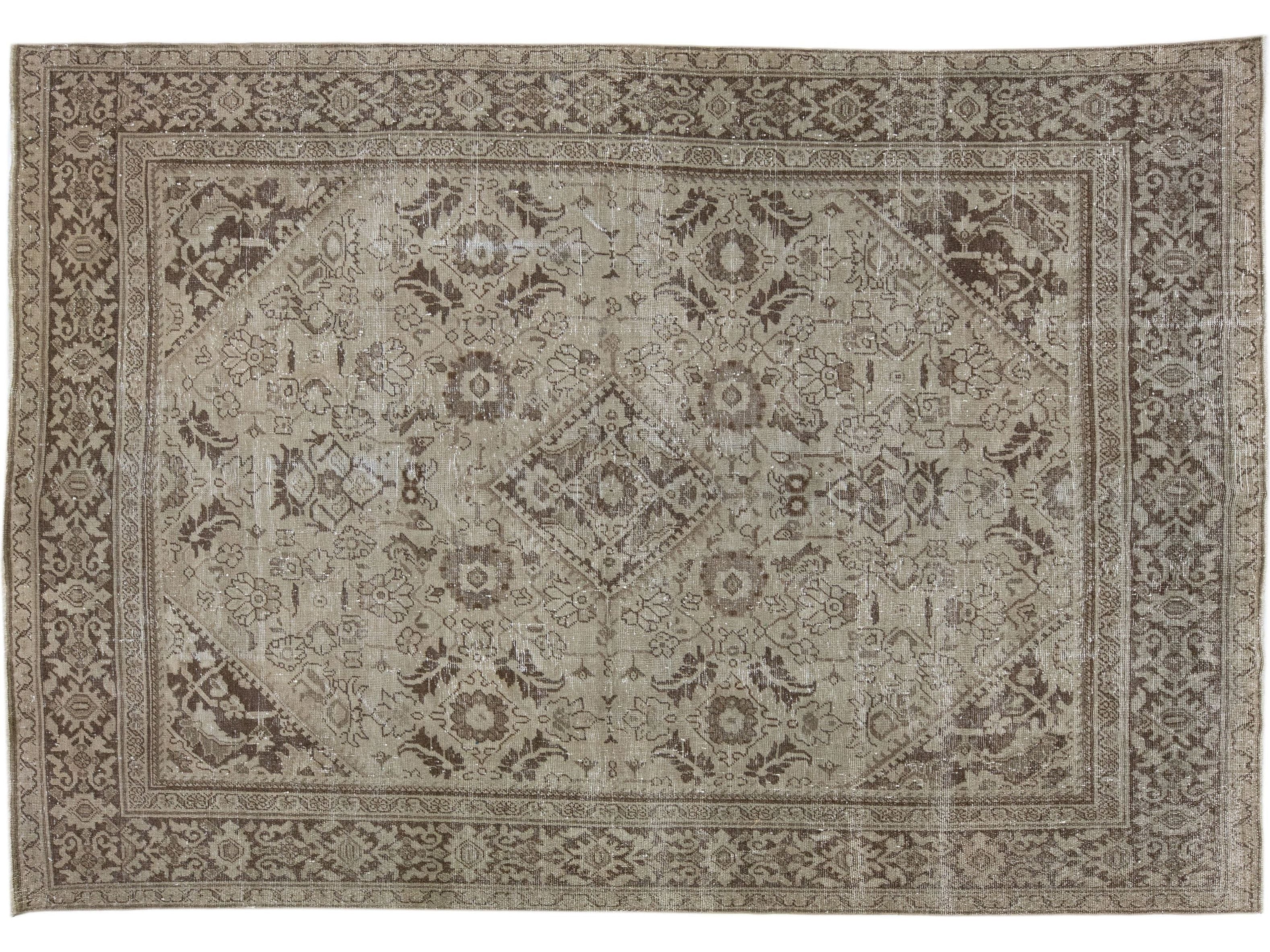 Antique Persian Mahal Handmade Beige & Brown Wool Rug With Allover Design