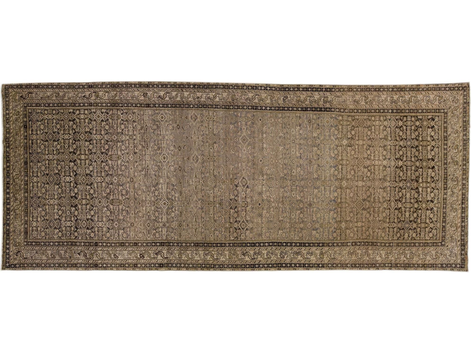 20th Century Antique Persian Malayer Handmade Allover Motif Tan Wool Rug